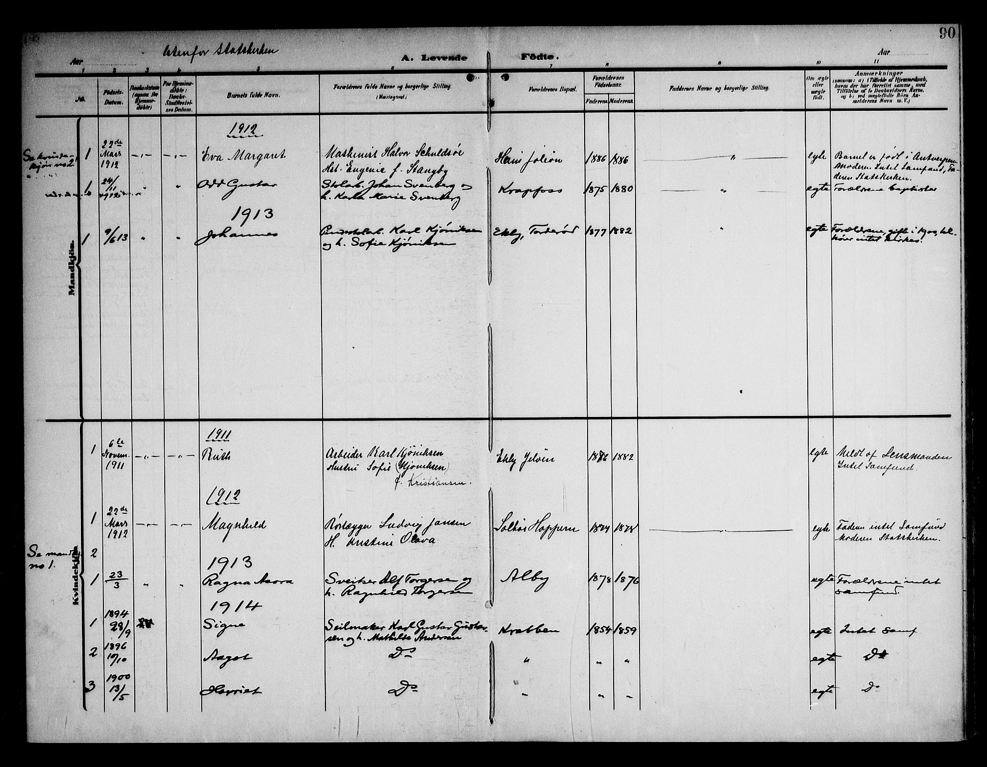 Moss prestekontor Kirkebøker, AV/SAO-A-2003/F/Fc/L0003: Parish register (official) no. III 3, 1906-1914, p. 90