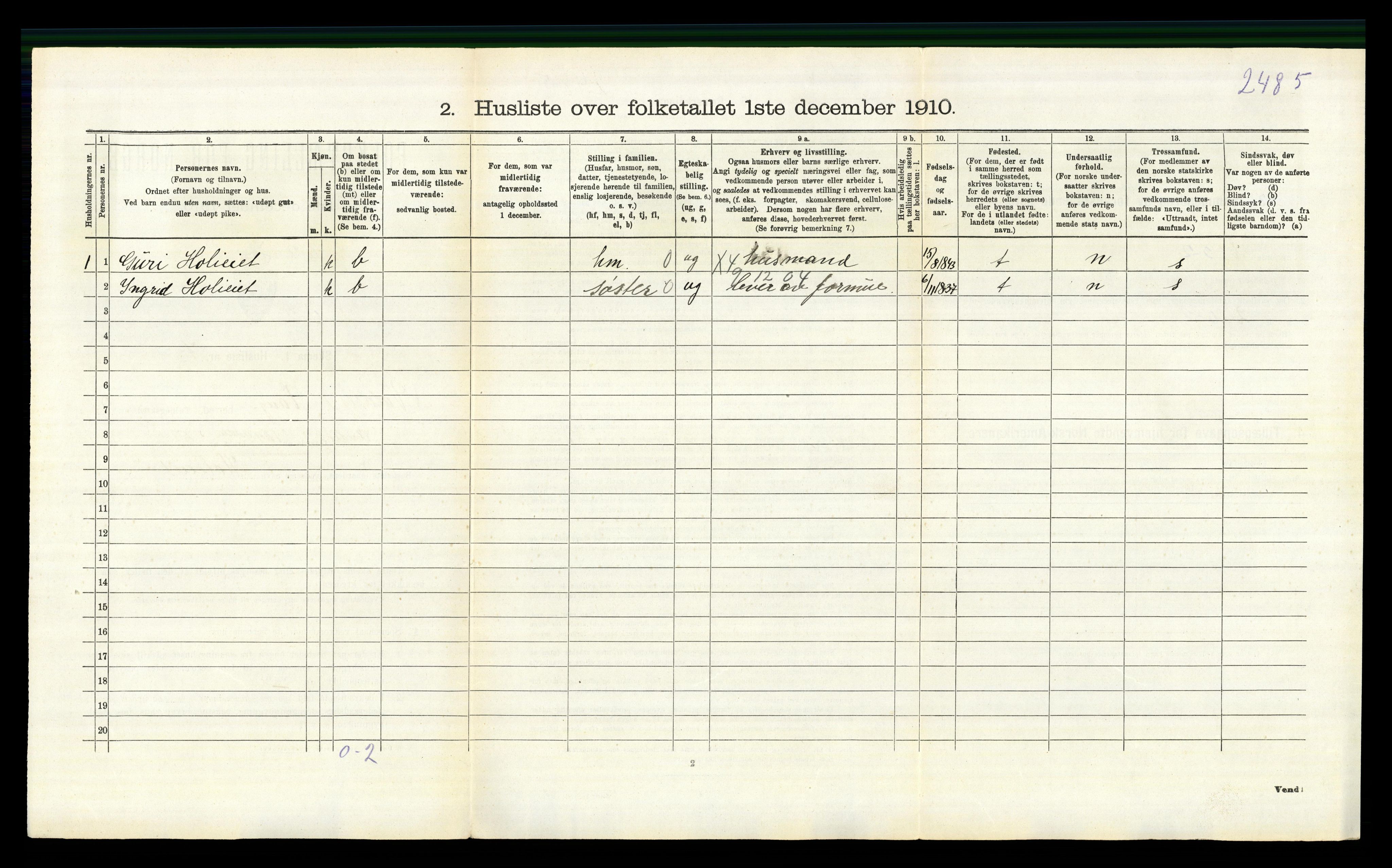 RA, 1910 census for Vang, 1910, p. 676