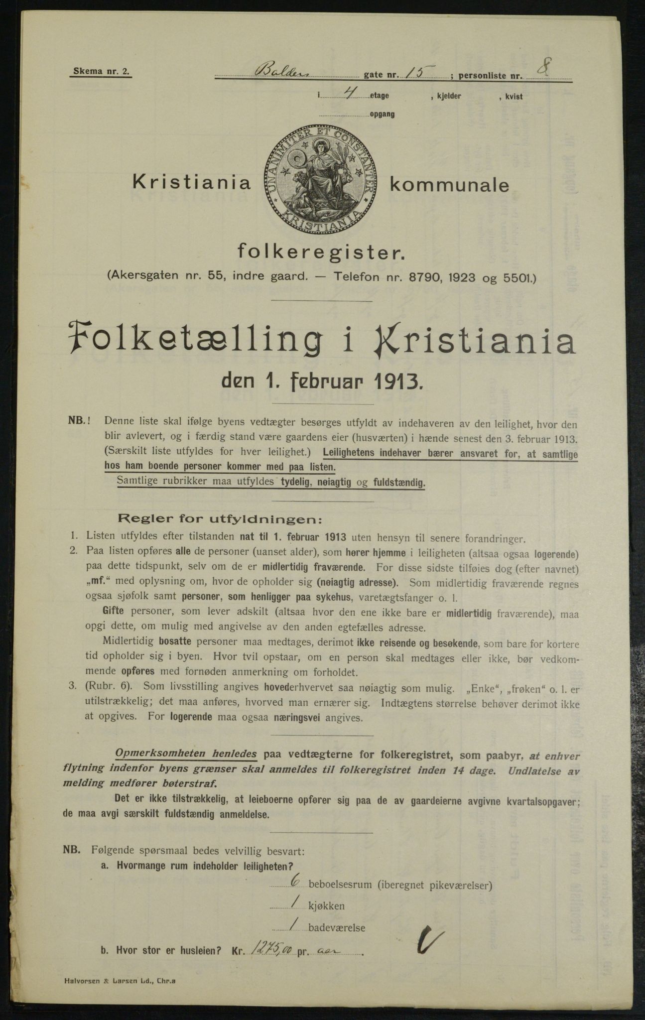 OBA, Municipal Census 1913 for Kristiania, 1913, p. 3187