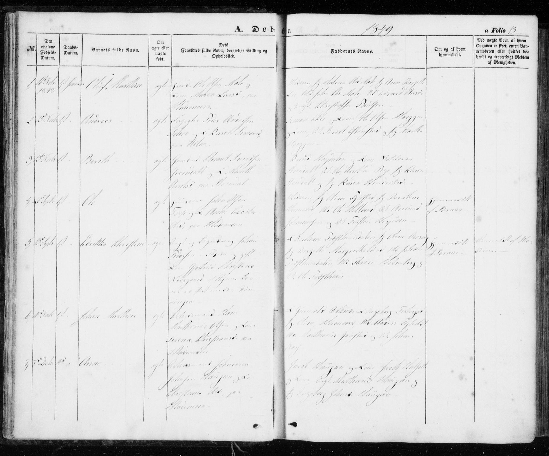 Ministerialprotokoller, klokkerbøker og fødselsregistre - Sør-Trøndelag, SAT/A-1456/606/L0291: Parish register (official) no. 606A06, 1848-1856, p. 13