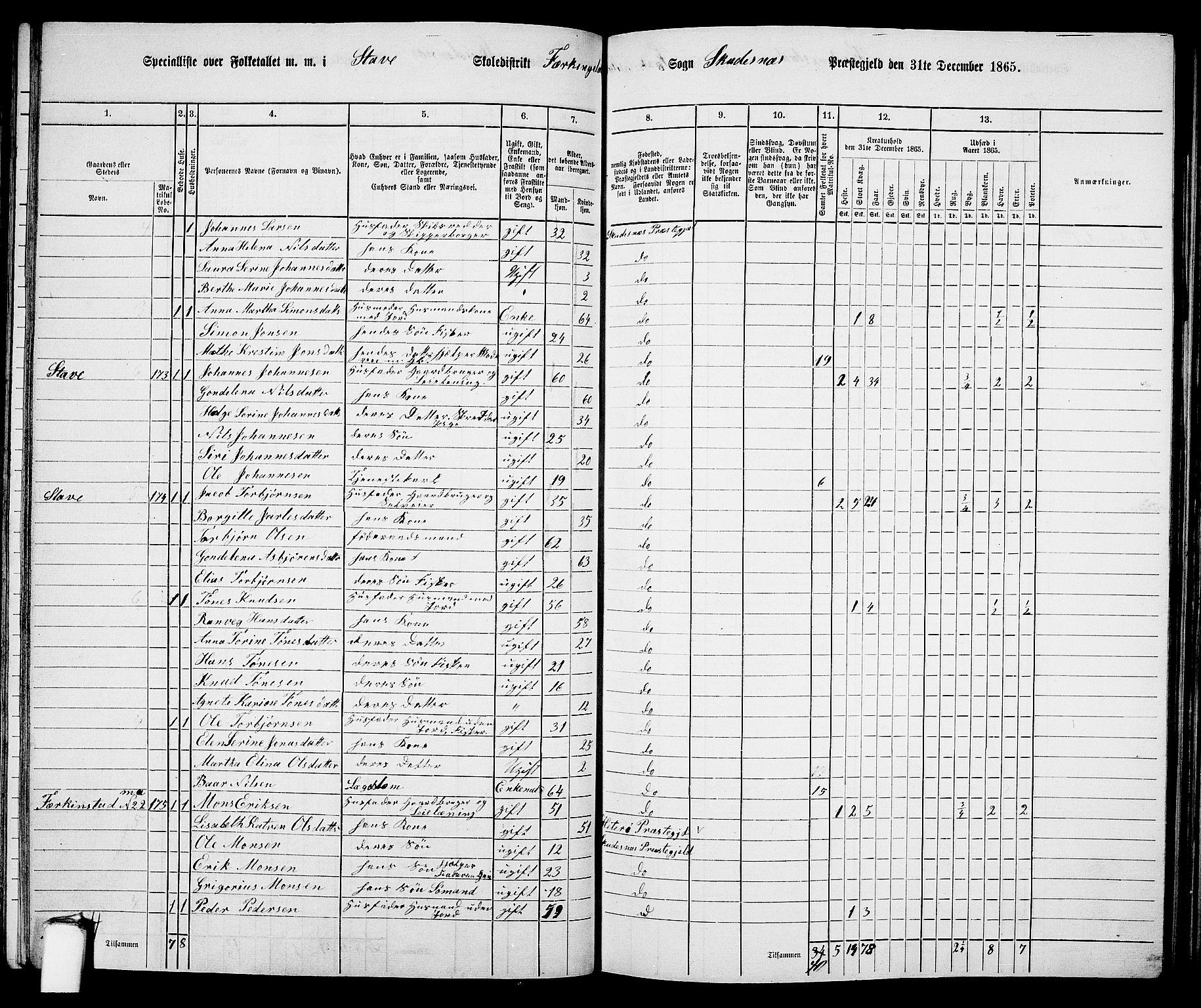 RA, 1865 census for Skudenes, 1865, p. 93