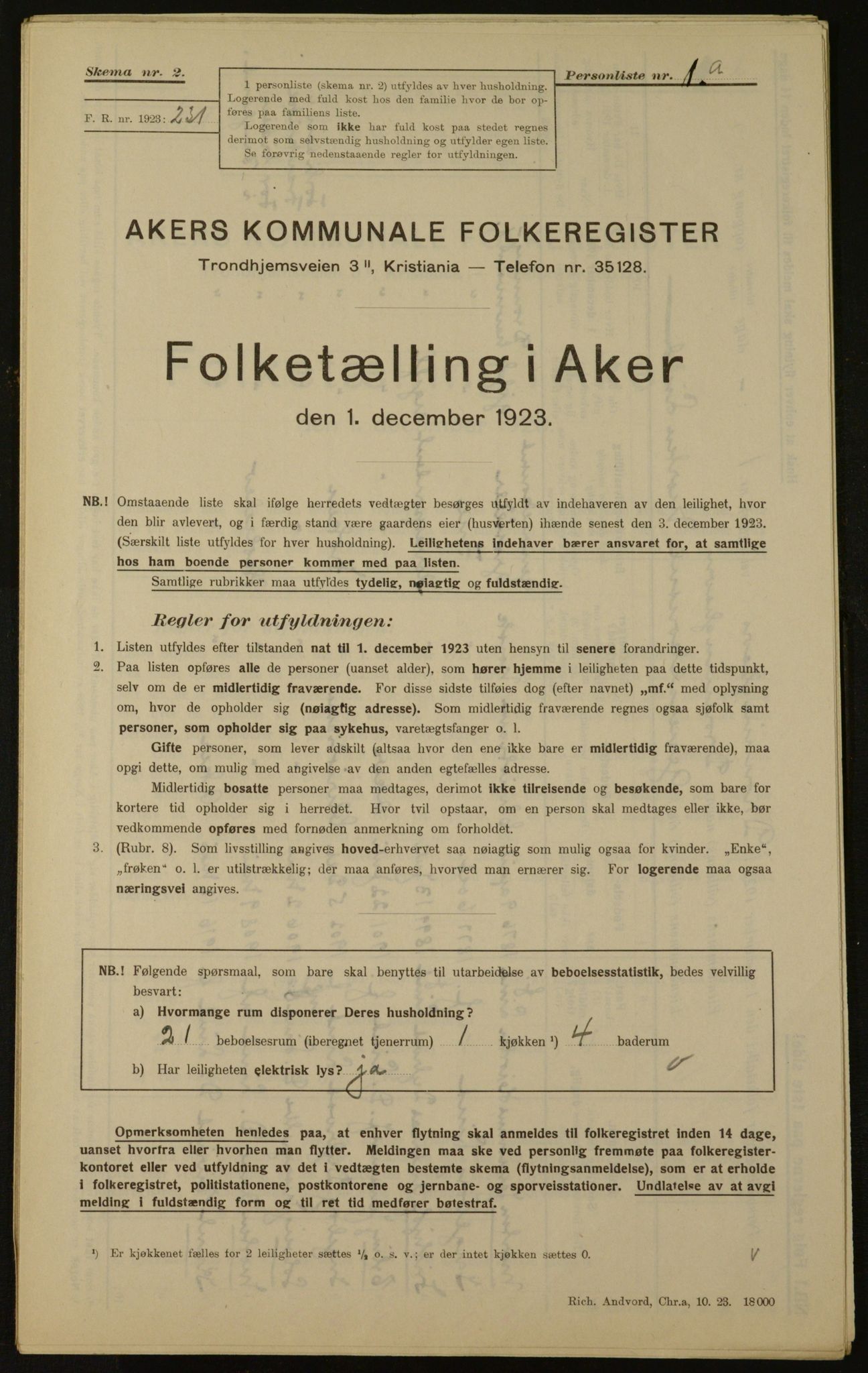 , Municipal Census 1923 for Aker, 1923, p. 1513