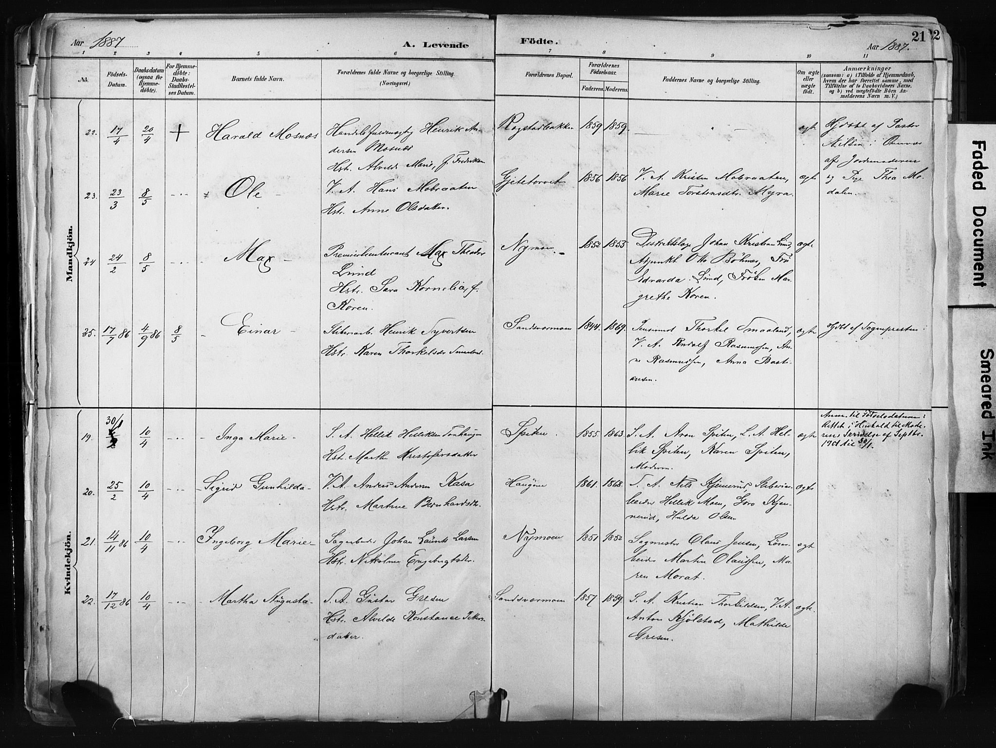 Kongsberg kirkebøker, AV/SAKO-A-22/F/Fb/L0002: Parish register (official) no. II 2, 1886-1896, p. 21