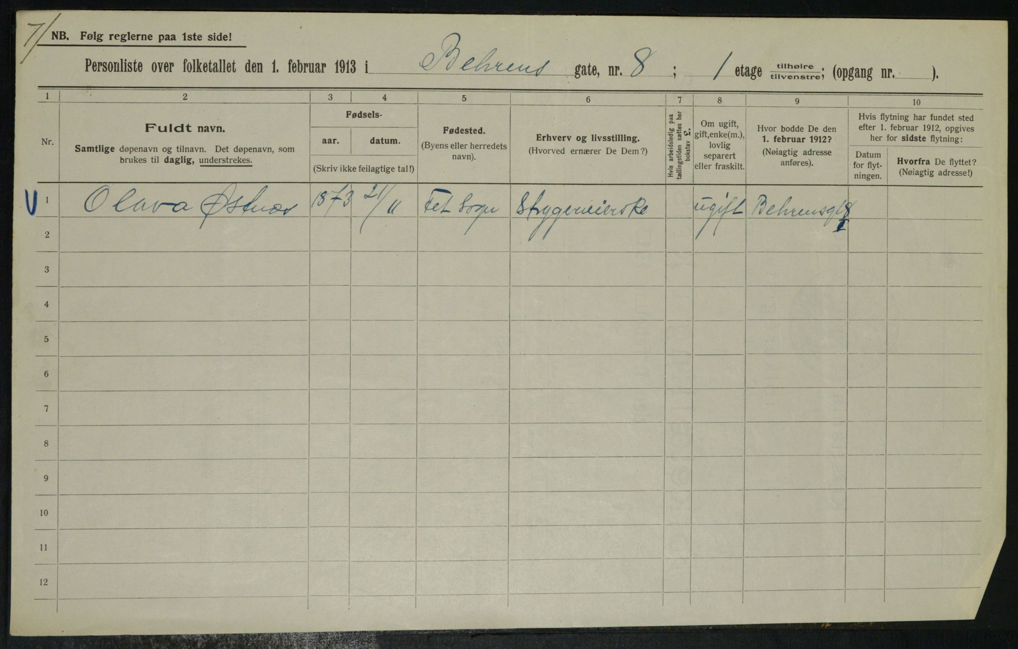 OBA, Municipal Census 1913 for Kristiania, 1913, p. 3319