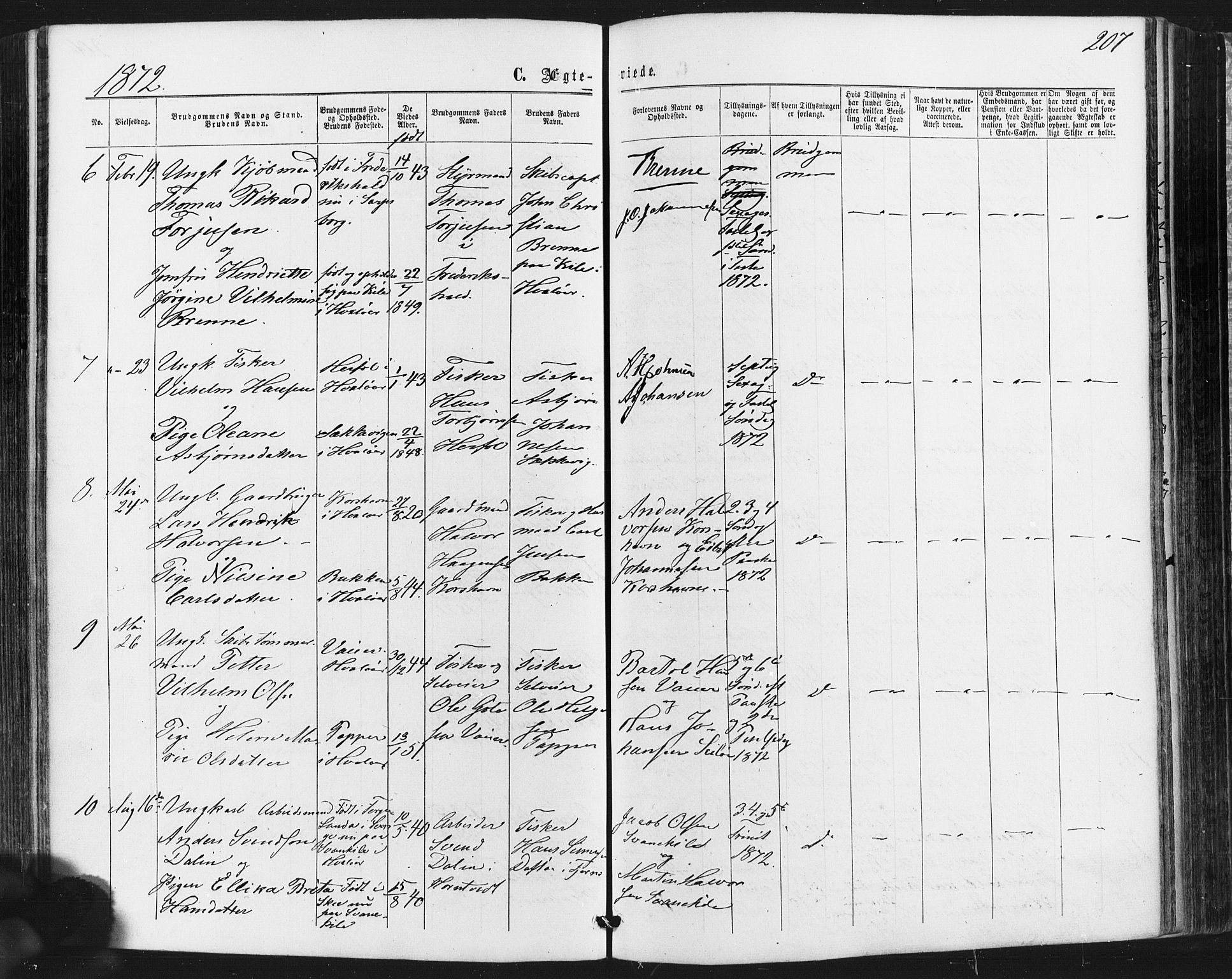 Hvaler prestekontor Kirkebøker, AV/SAO-A-2001/F/Fa/L0007: Parish register (official) no. I 7, 1864-1878, p. 207