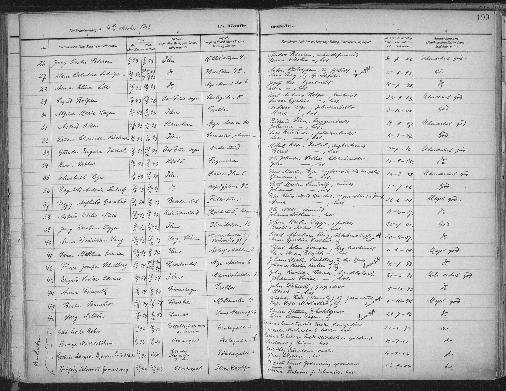 Ministerialprotokoller, klokkerbøker og fødselsregistre - Sør-Trøndelag, AV/SAT-A-1456/603/L0167: Parish register (official) no. 603A06, 1896-1932, p. 199