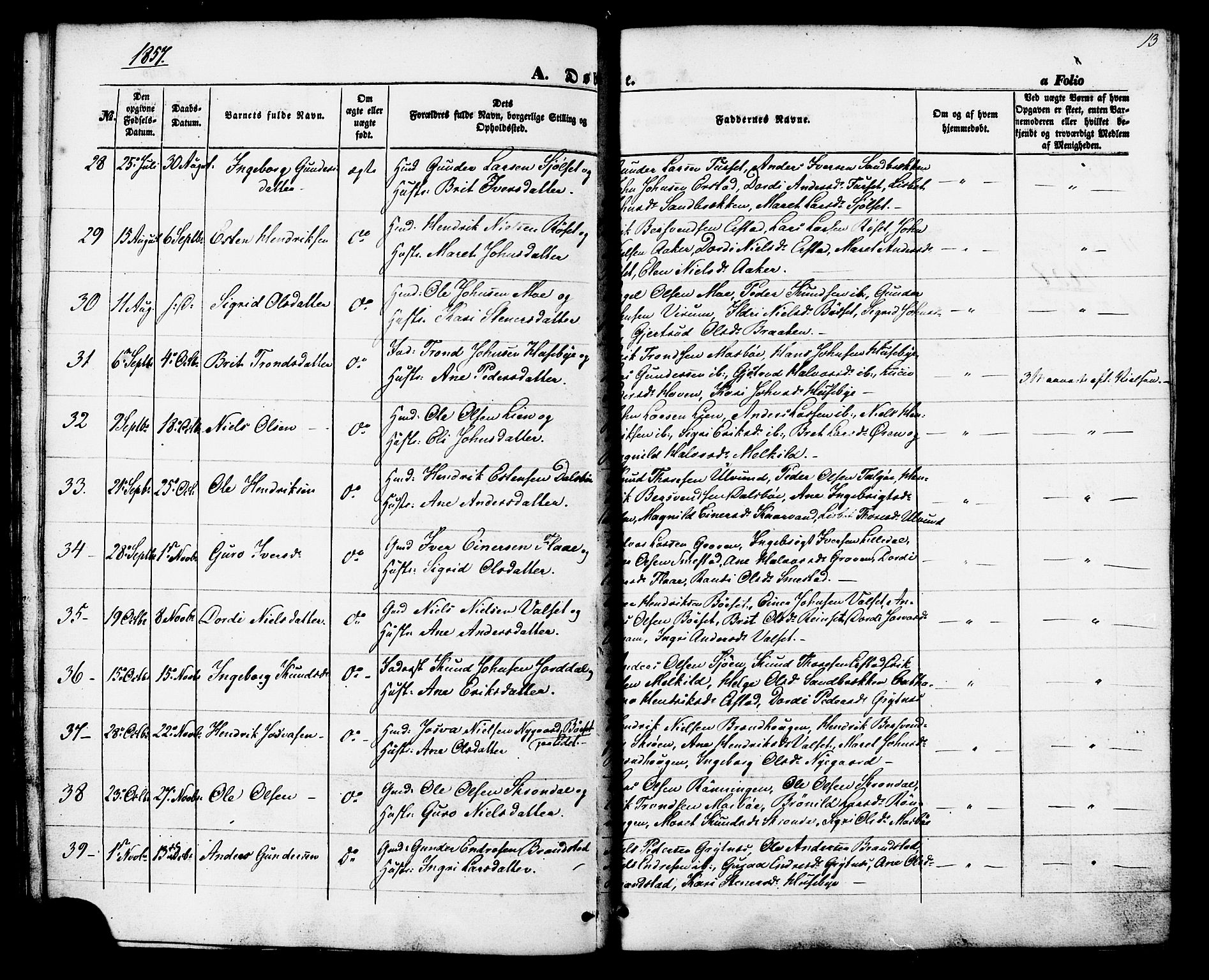 Ministerialprotokoller, klokkerbøker og fødselsregistre - Møre og Romsdal, AV/SAT-A-1454/588/L1004: Parish register (official) no. 588A01, 1854-1870, p. 13