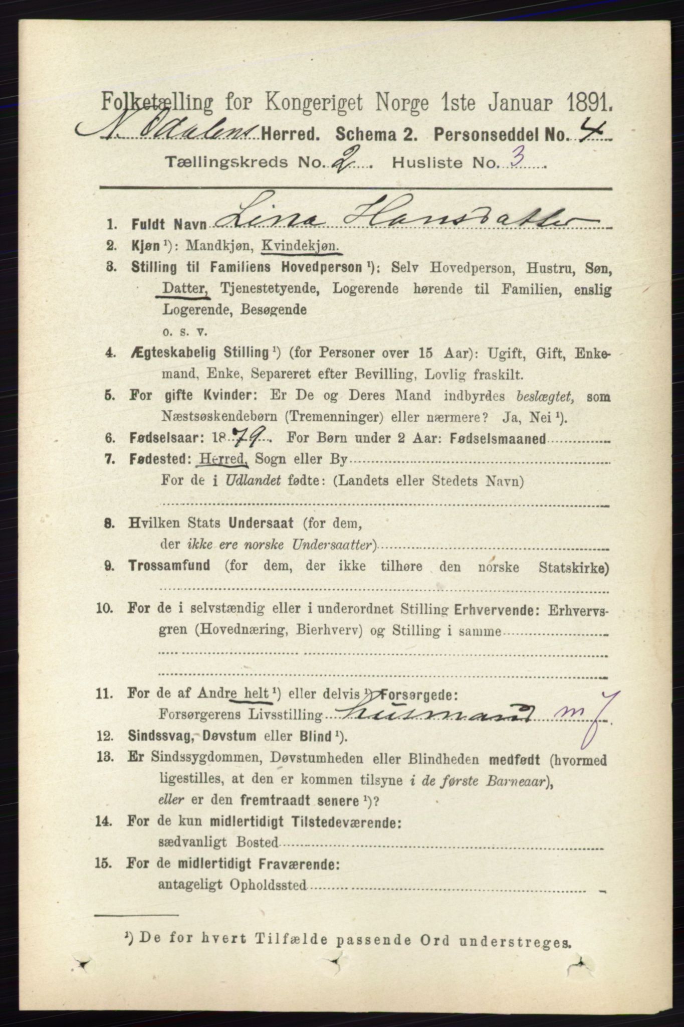 RA, 1891 census for 0418 Nord-Odal, 1891, p. 449