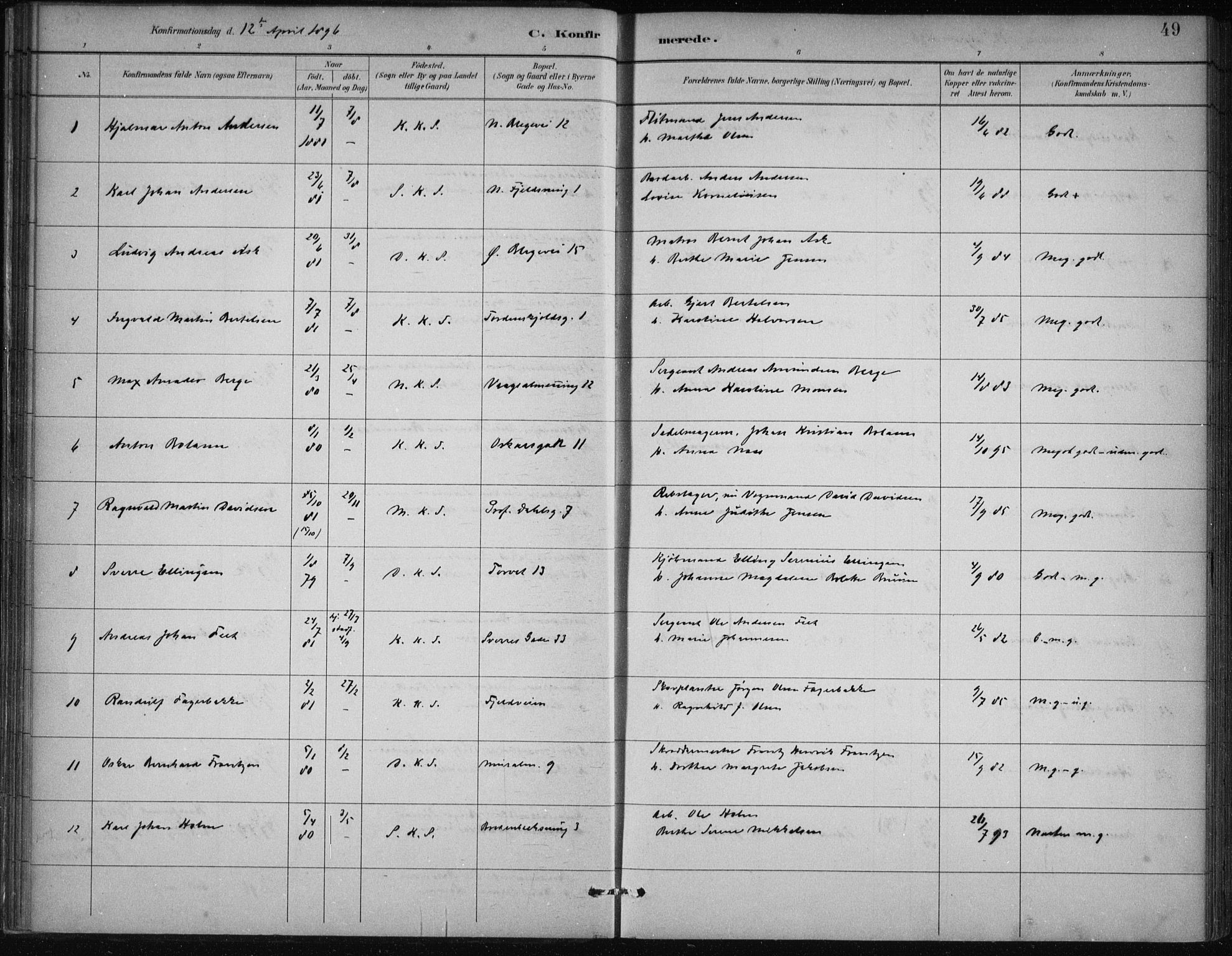 Korskirken sokneprestembete, SAB/A-76101/H/Hab: Parish register (copy) no. C 4, 1893-1905, p. 49