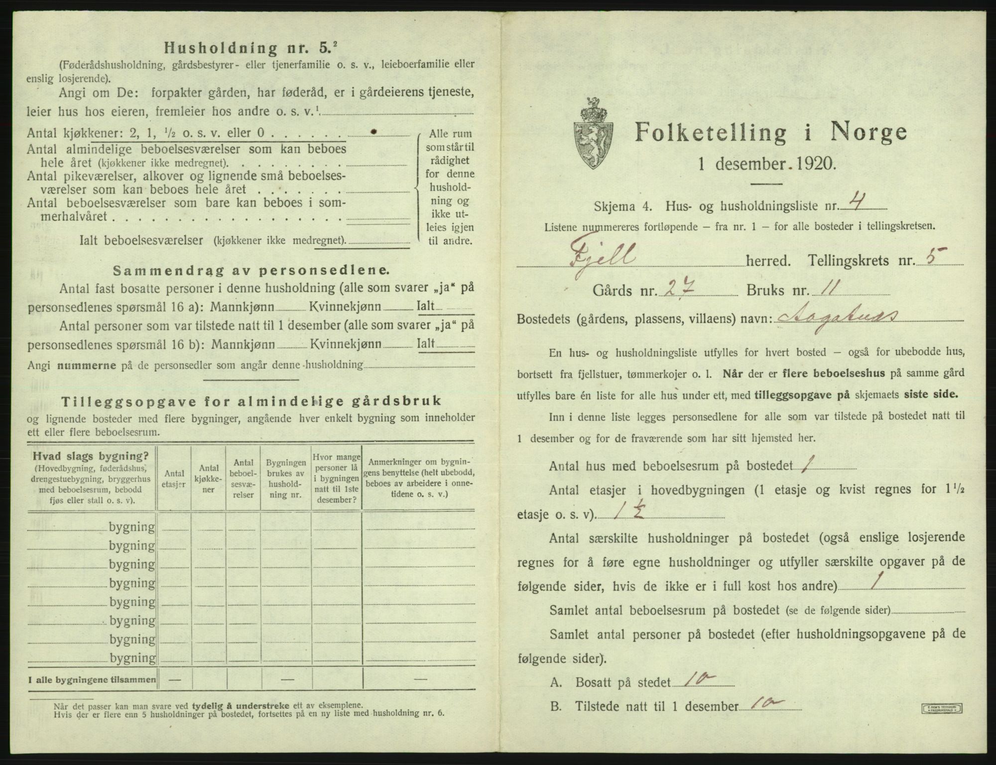 SAB, 1920 census for Fjell, 1920, p. 509