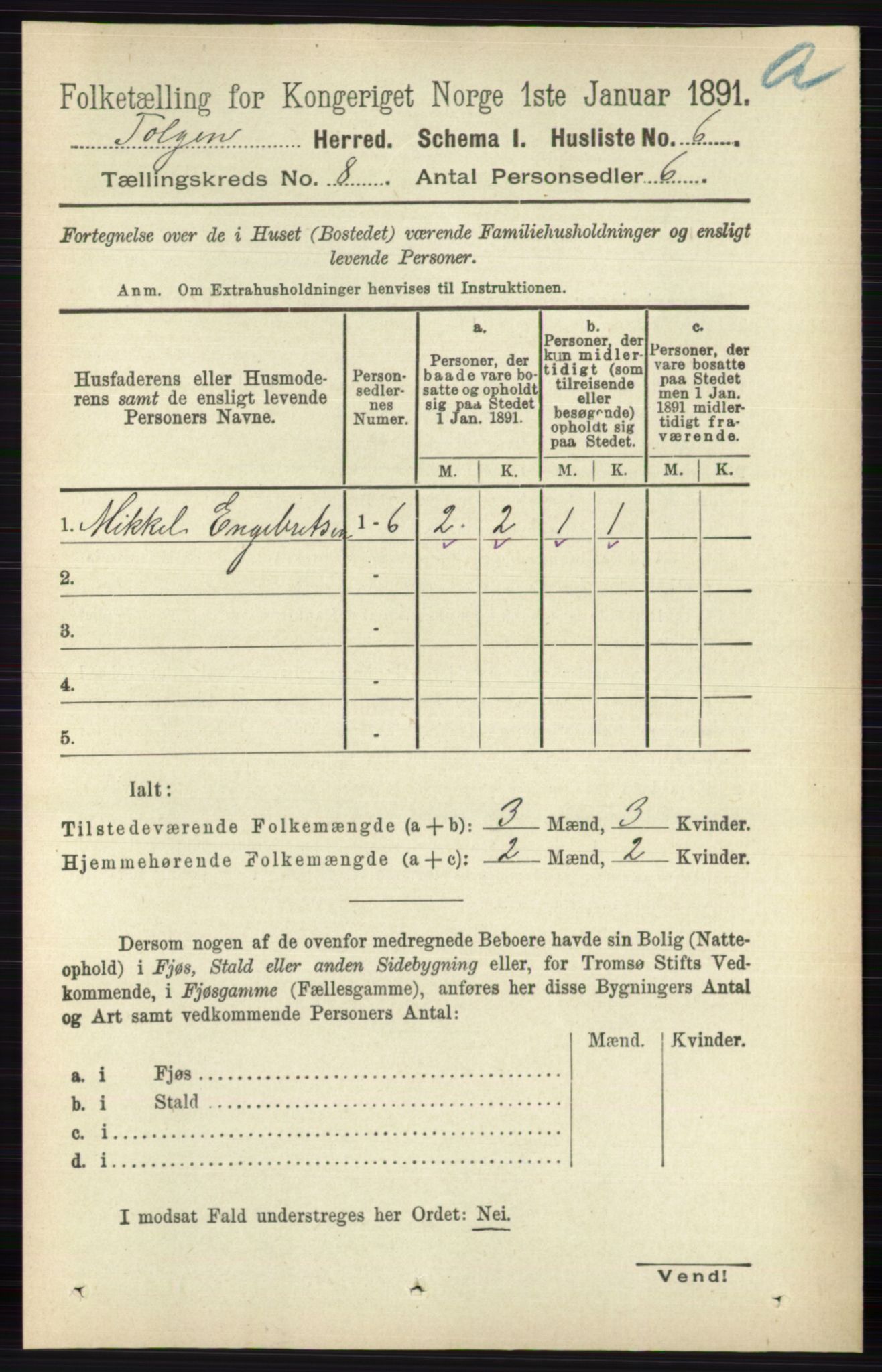 RA, 1891 census for 0436 Tolga, 1891, p. 2342