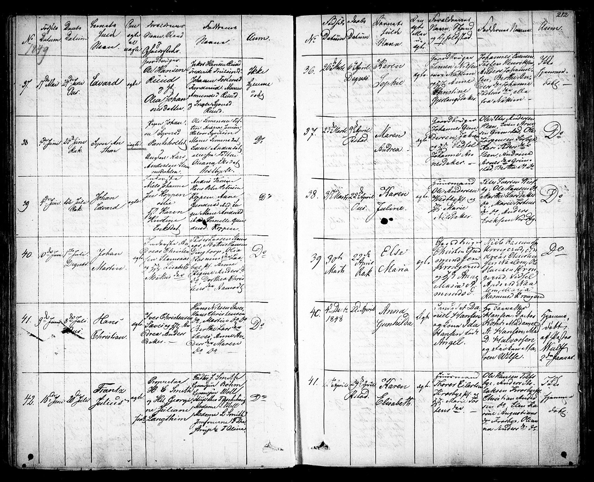 Rakkestad prestekontor Kirkebøker, SAO/A-2008/F/Fa/L0008: Parish register (official) no. I 8, 1842-1849, p. 211-212