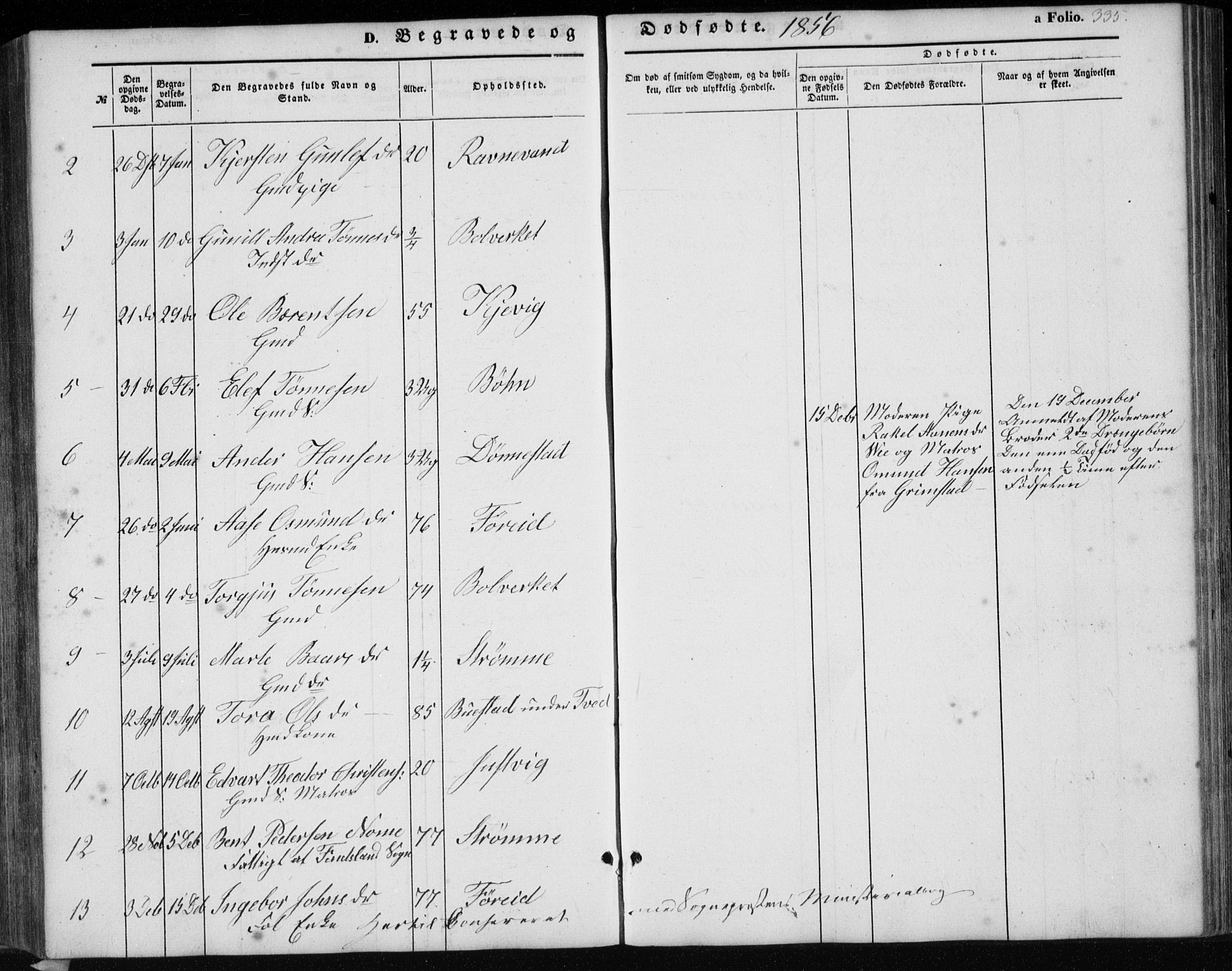 Tveit sokneprestkontor, AV/SAK-1111-0043/F/Fb/L0003: Parish register (copy) no. B 3, 1854-1886, p. 335