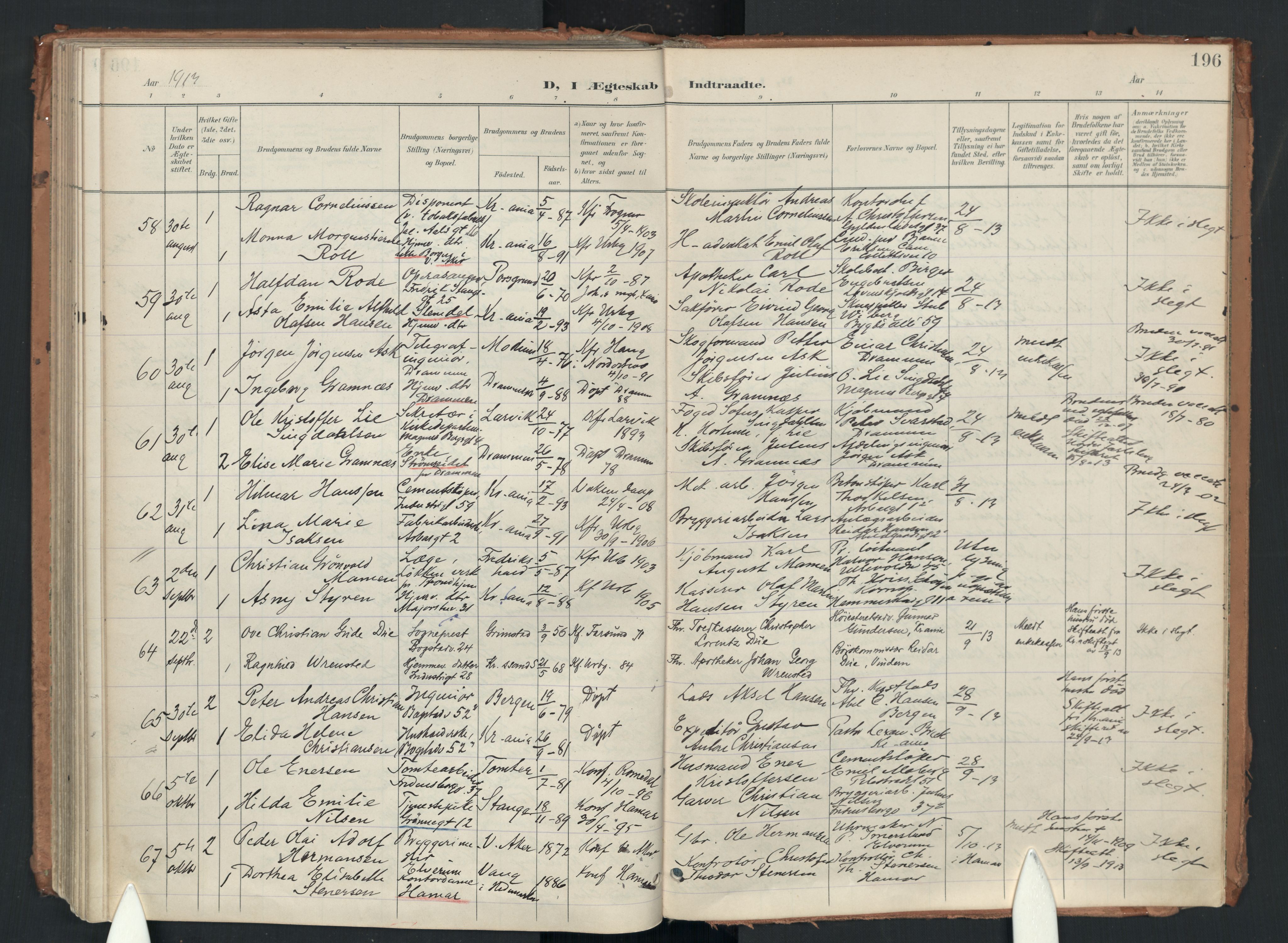 Uranienborg prestekontor Kirkebøker, AV/SAO-A-10877/F/Fa/L0007: Parish register (official) no. I 7, 1896-1914, p. 196