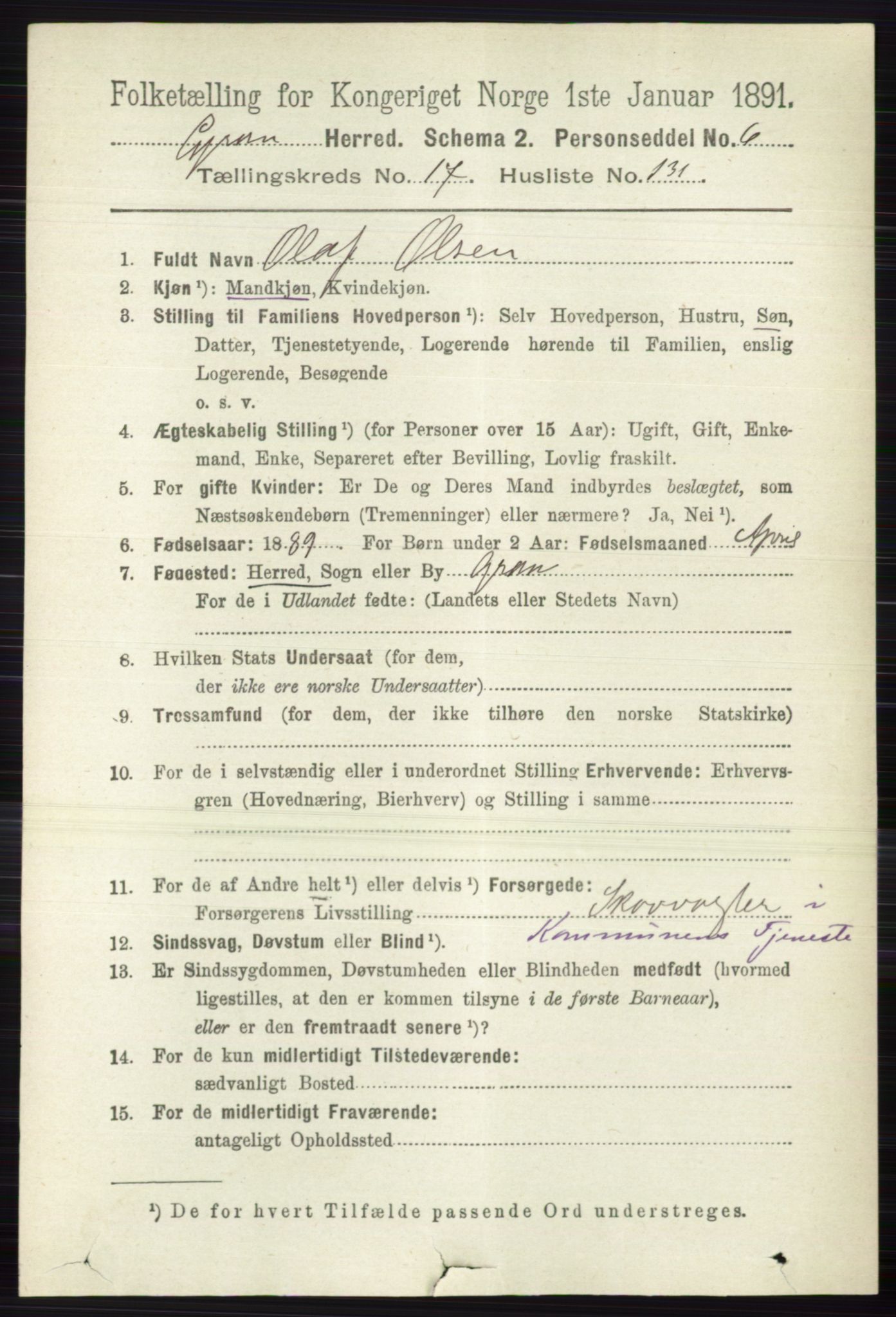 RA, 1891 census for 0534 Gran, 1891, p. 9433