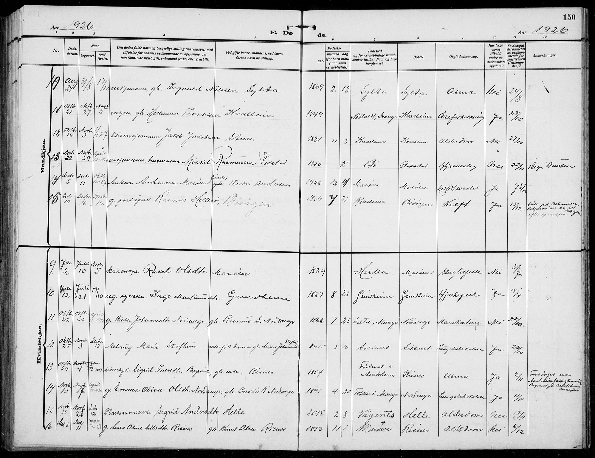 Manger sokneprestembete, AV/SAB-A-76801/H/Hab: Parish register (copy) no. B  5, 1922-1938, p. 150