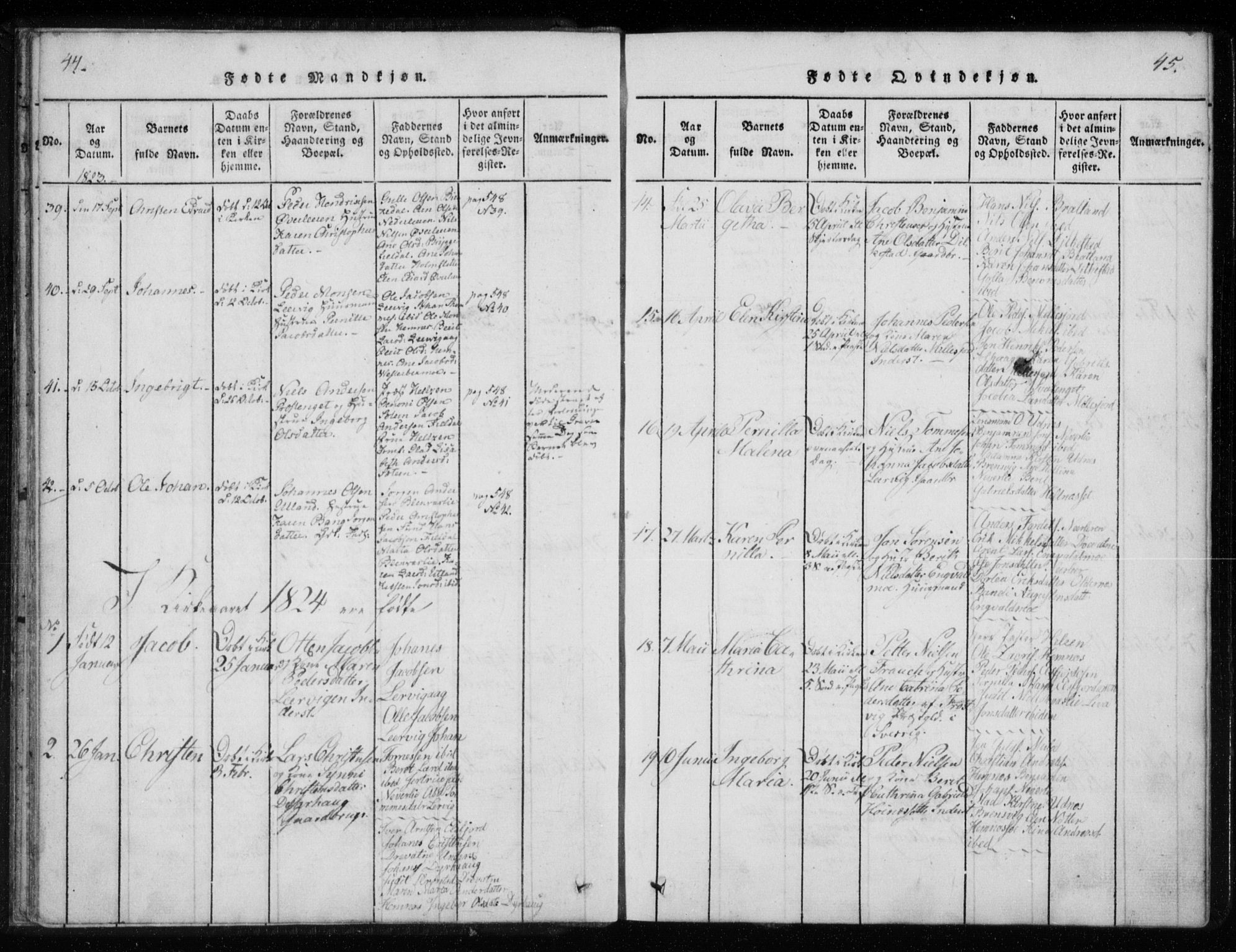 Ministerialprotokoller, klokkerbøker og fødselsregistre - Nordland, AV/SAT-A-1459/825/L0353: Parish register (official) no. 825A07, 1820-1826, p. 44-45