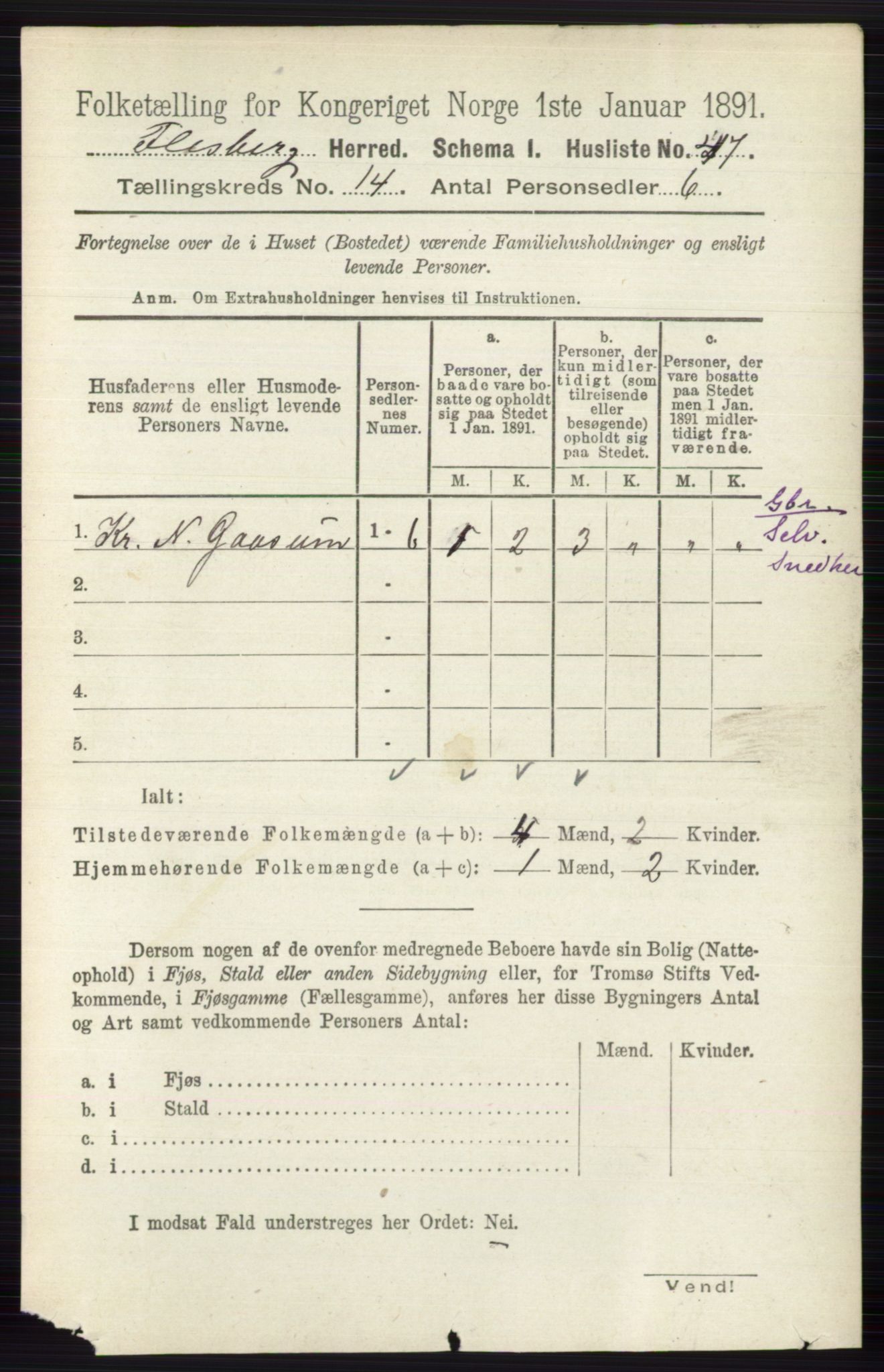 RA, 1891 census for 0631 Flesberg, 1891, p. 2453