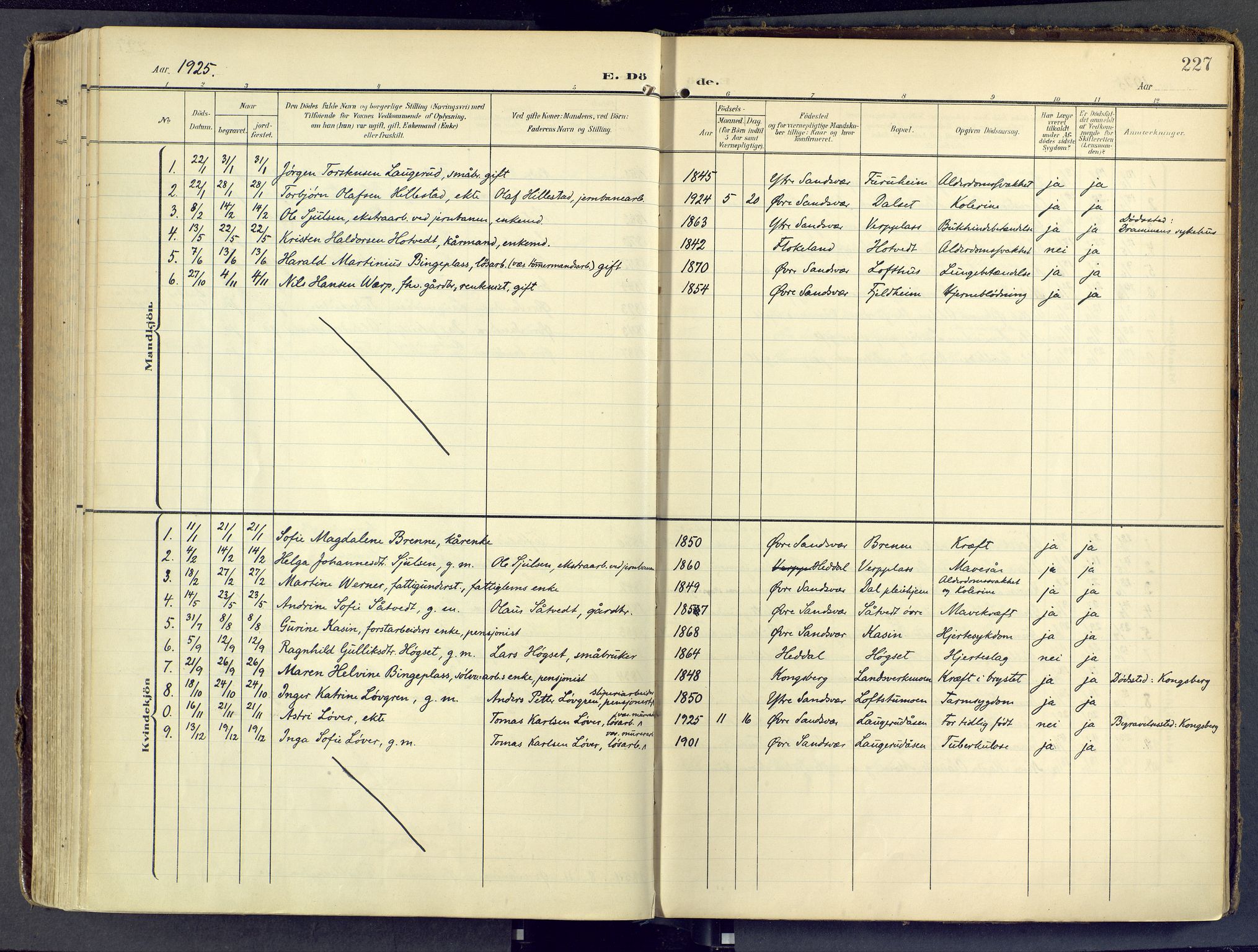 Sandsvær kirkebøker, SAKO/A-244/F/Fd/L0002: Parish register (official) no. IV 2, 1906-1943, p. 227