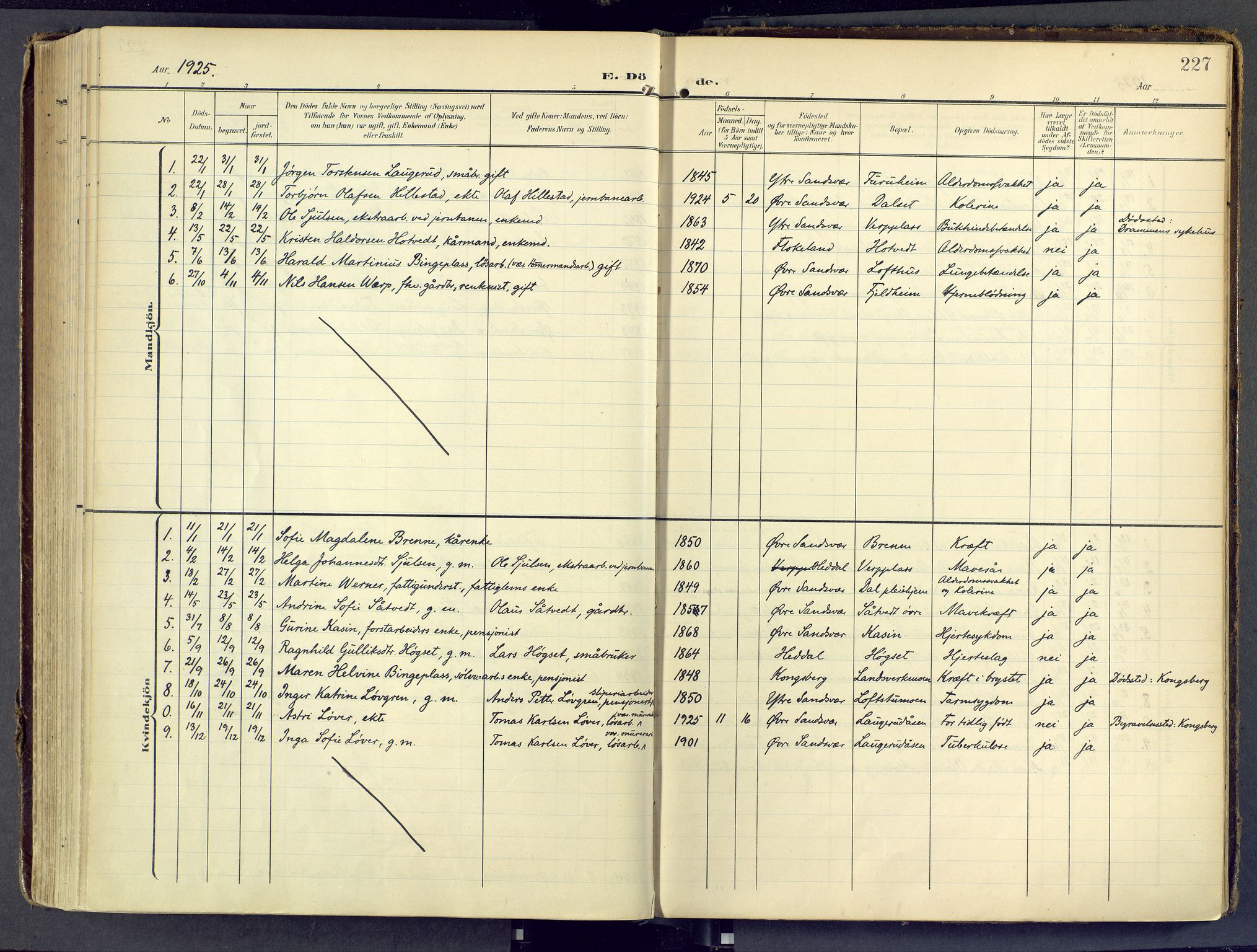 Sandsvær kirkebøker, AV/SAKO-A-244/F/Fd/L0002: Parish register (official) no. IV 2, 1906-1943, p. 227