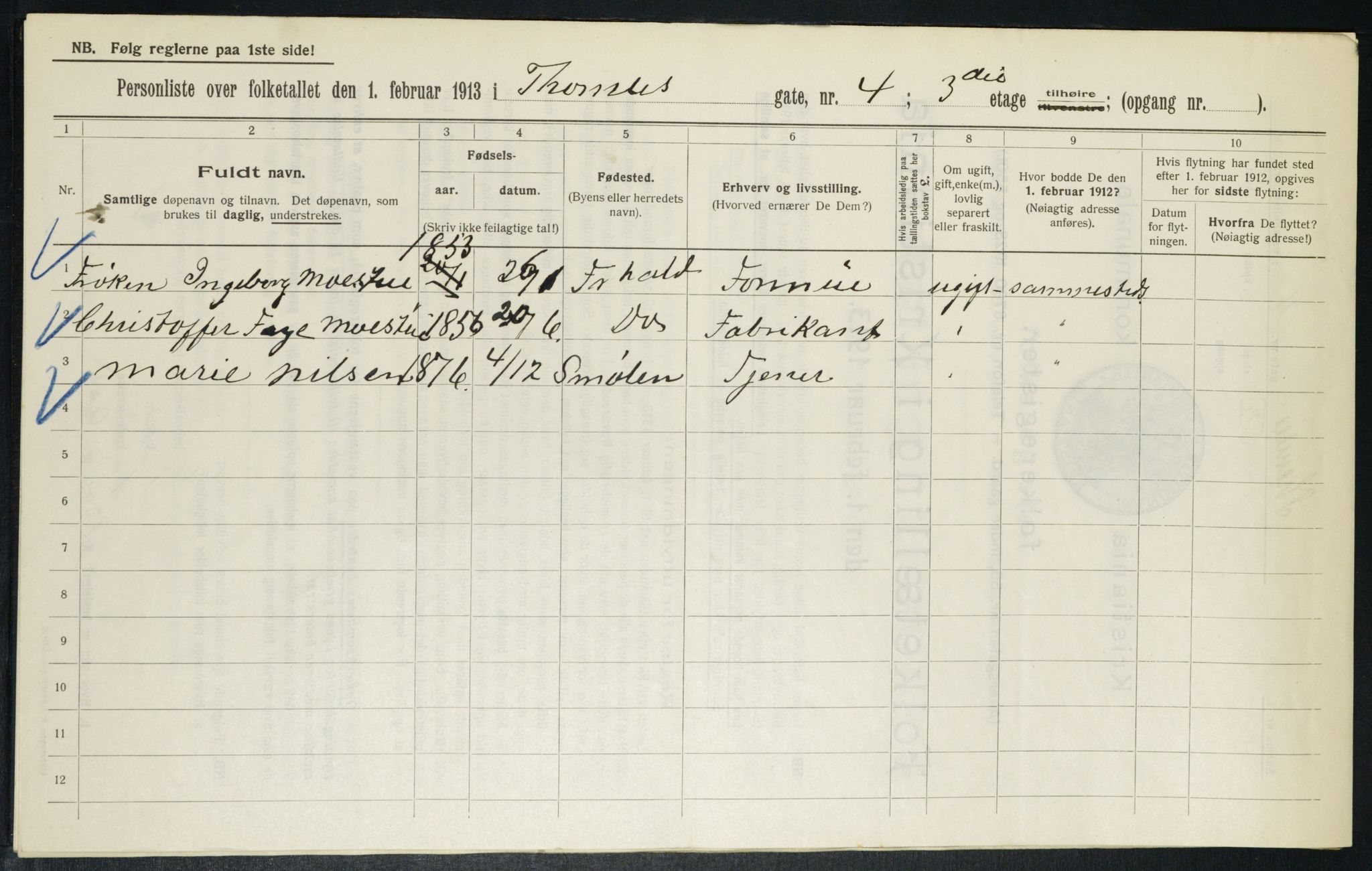 OBA, Municipal Census 1913 for Kristiania, 1913, p. 109263