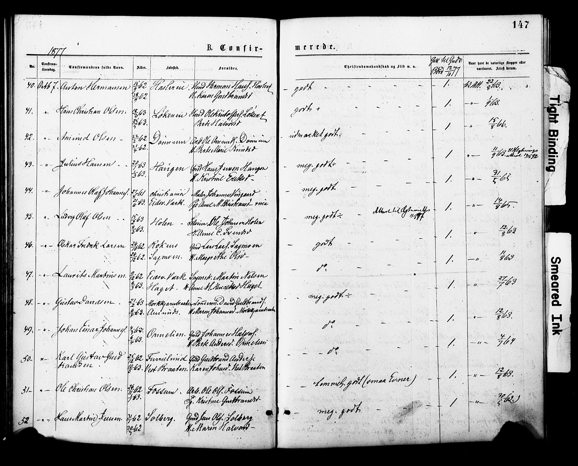 Eidsvoll prestekontor Kirkebøker, AV/SAO-A-10888/F/Fa/L0001: Parish register (official) no. I 1, 1877-1881, p. 147