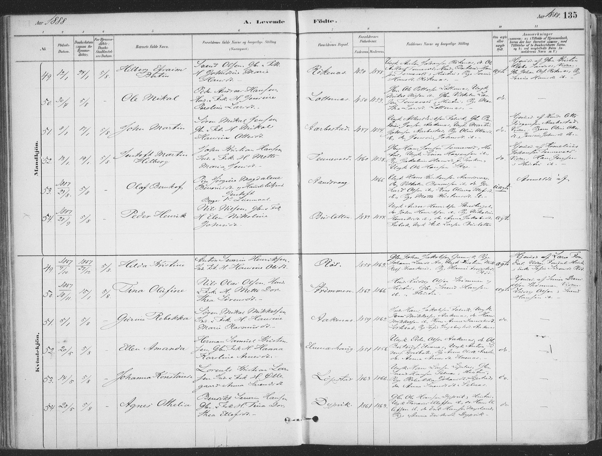 Ibestad sokneprestembete, SATØ/S-0077/H/Ha/Haa/L0011kirke: Parish register (official) no. 11, 1880-1889, p. 135