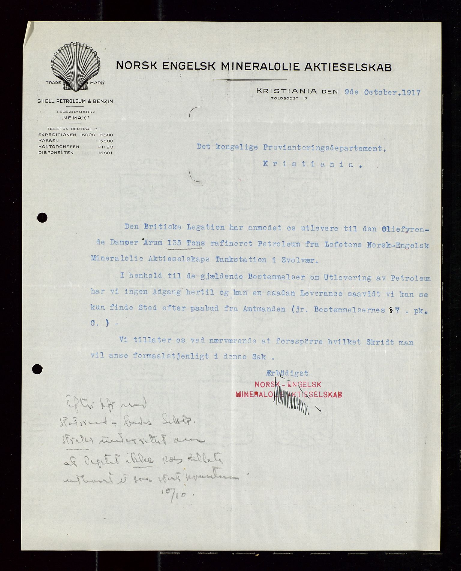 Pa 1521 - A/S Norske Shell, AV/SAST-A-101915/E/Ea/Eaa/L0020: Sjefskorrespondanse, 1917, p. 35