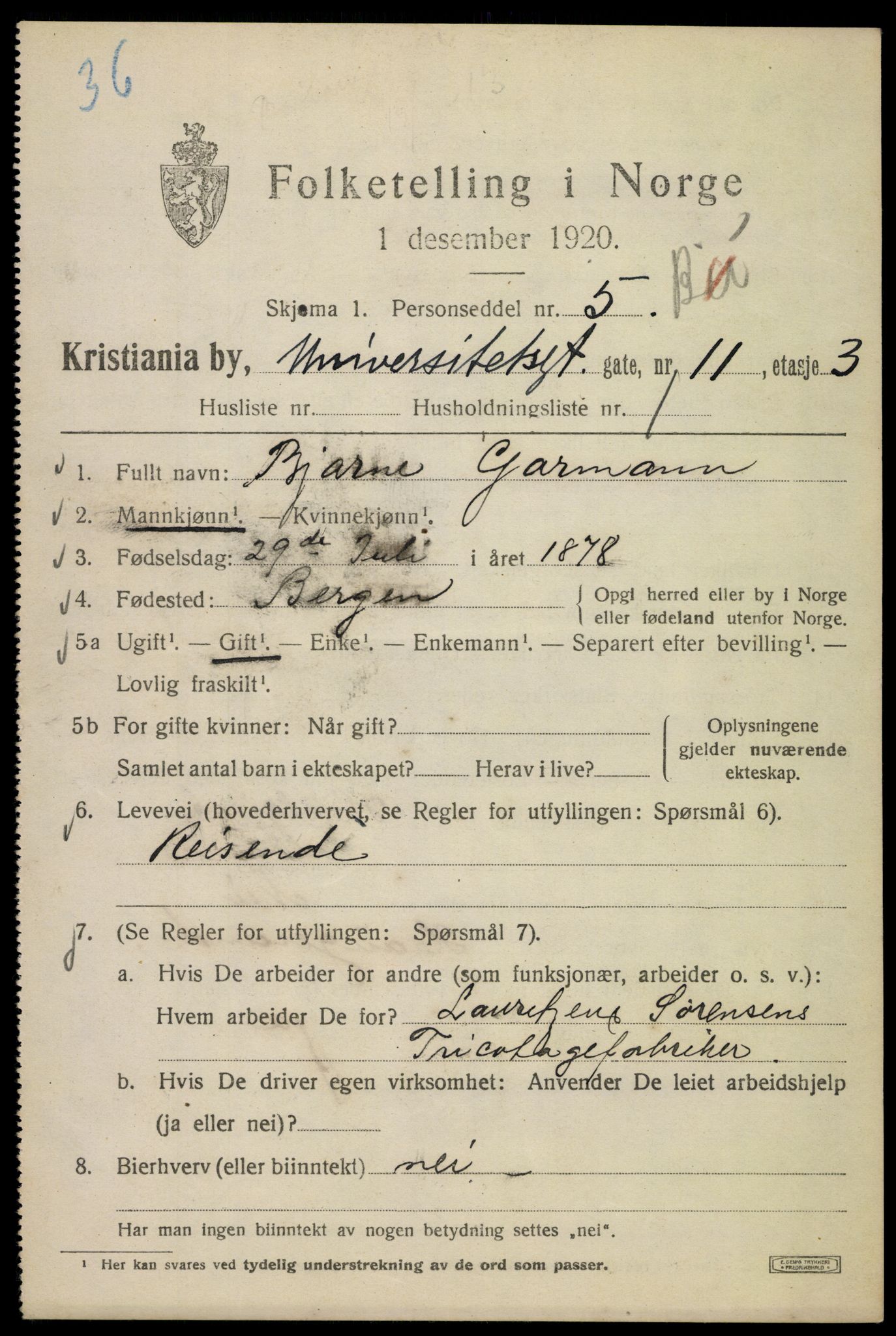 SAO, 1920 census for Kristiania, 1920, p. 618551