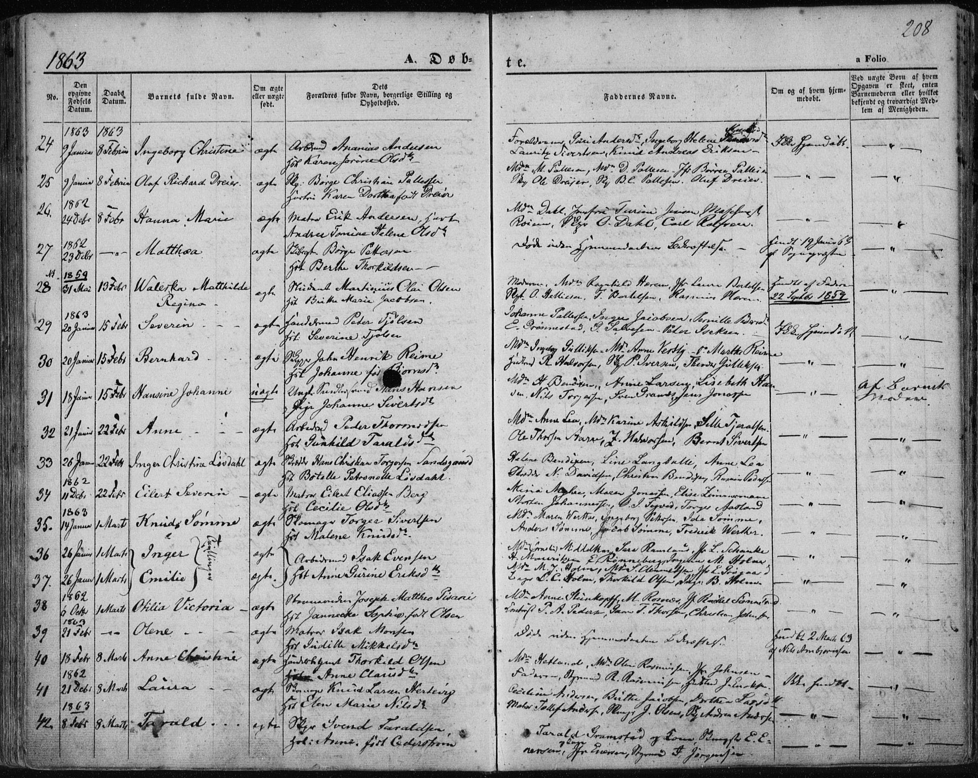 Domkirken sokneprestkontor, SAST/A-101812/001/30/30BA/L0017: Parish register (official) no. A 16, 1855-1867, p. 208