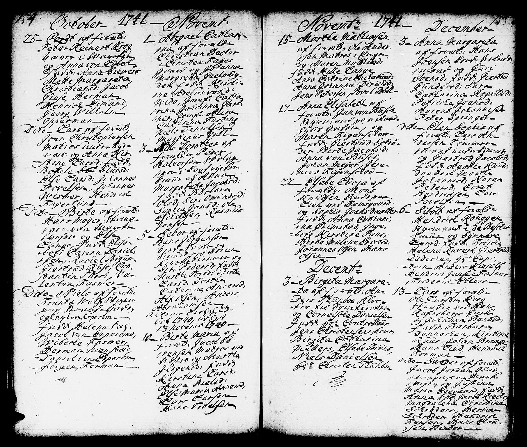 Domkirken sokneprestembete, AV/SAB-A-74801/H/Haa/L0002: Parish register (official) no. A 2, 1733-1750, p. 154-155