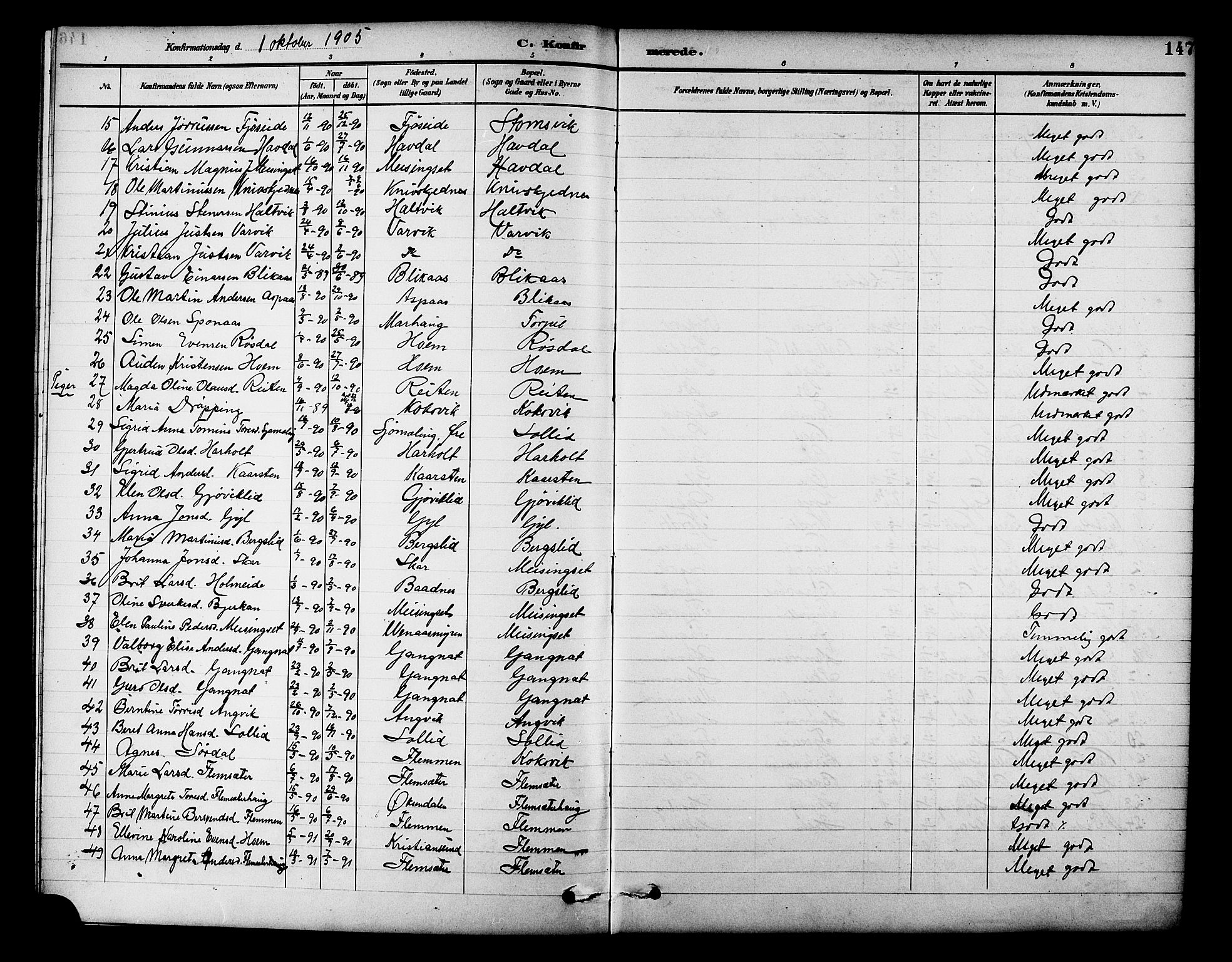 Ministerialprotokoller, klokkerbøker og fødselsregistre - Møre og Romsdal, AV/SAT-A-1454/586/L0992: Parish register (copy) no. 586C03, 1892-1909, p. 147