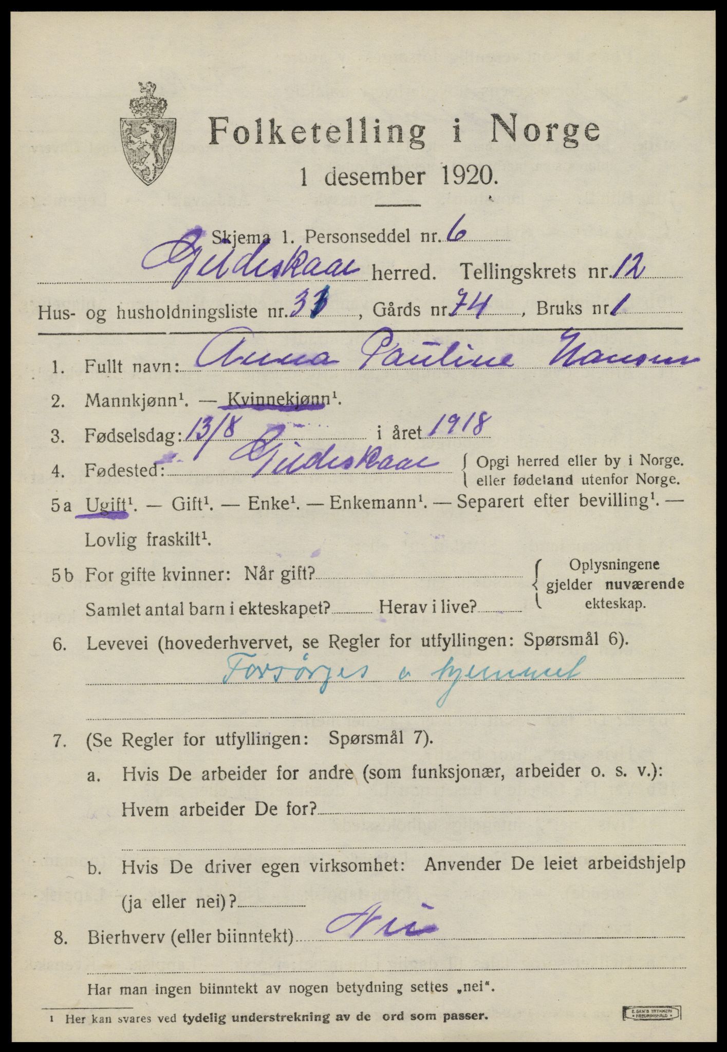 SAT, 1920 census for Gildeskål, 1920, p. 7656