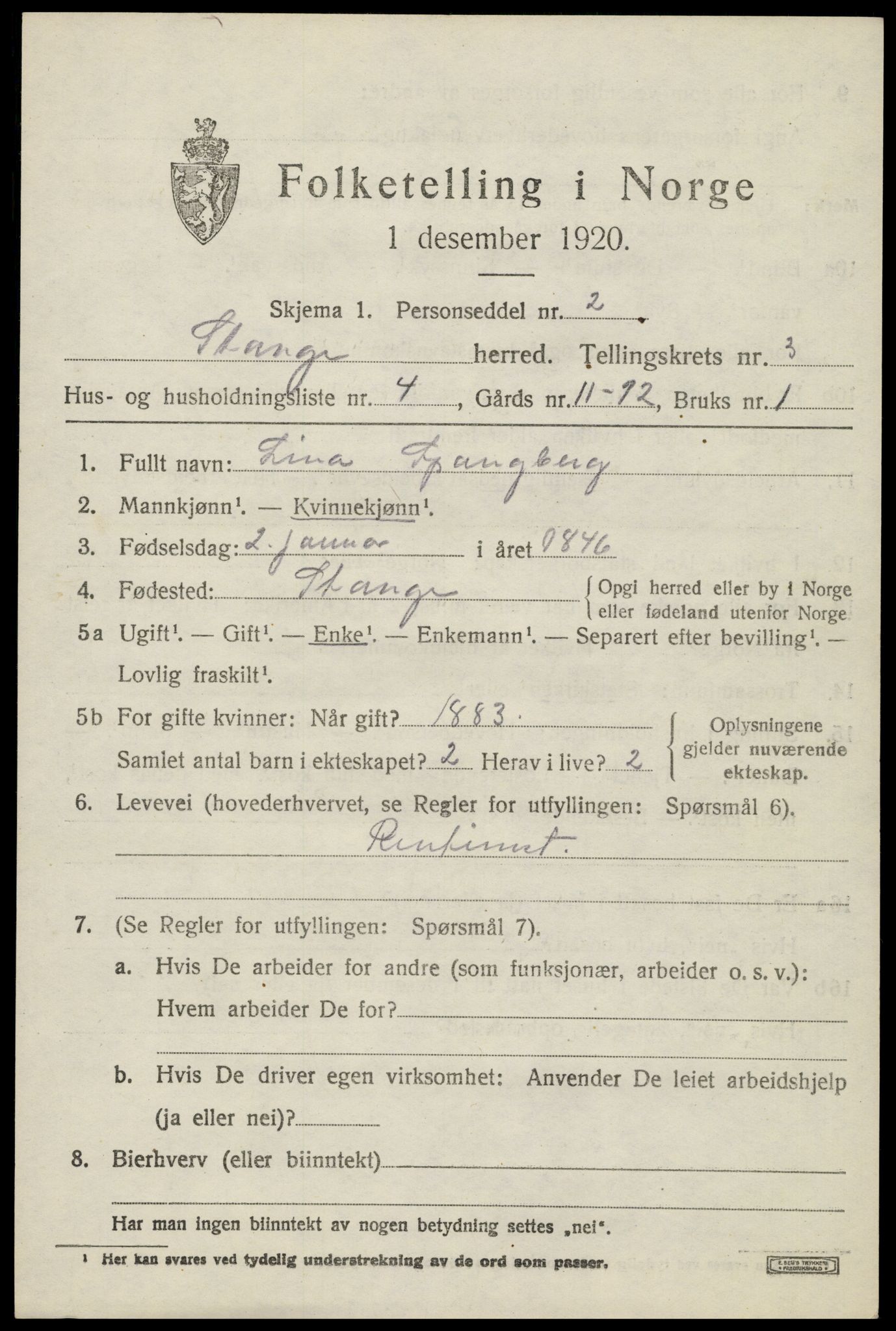 SAH, 1920 census for Stange, 1920, p. 5229