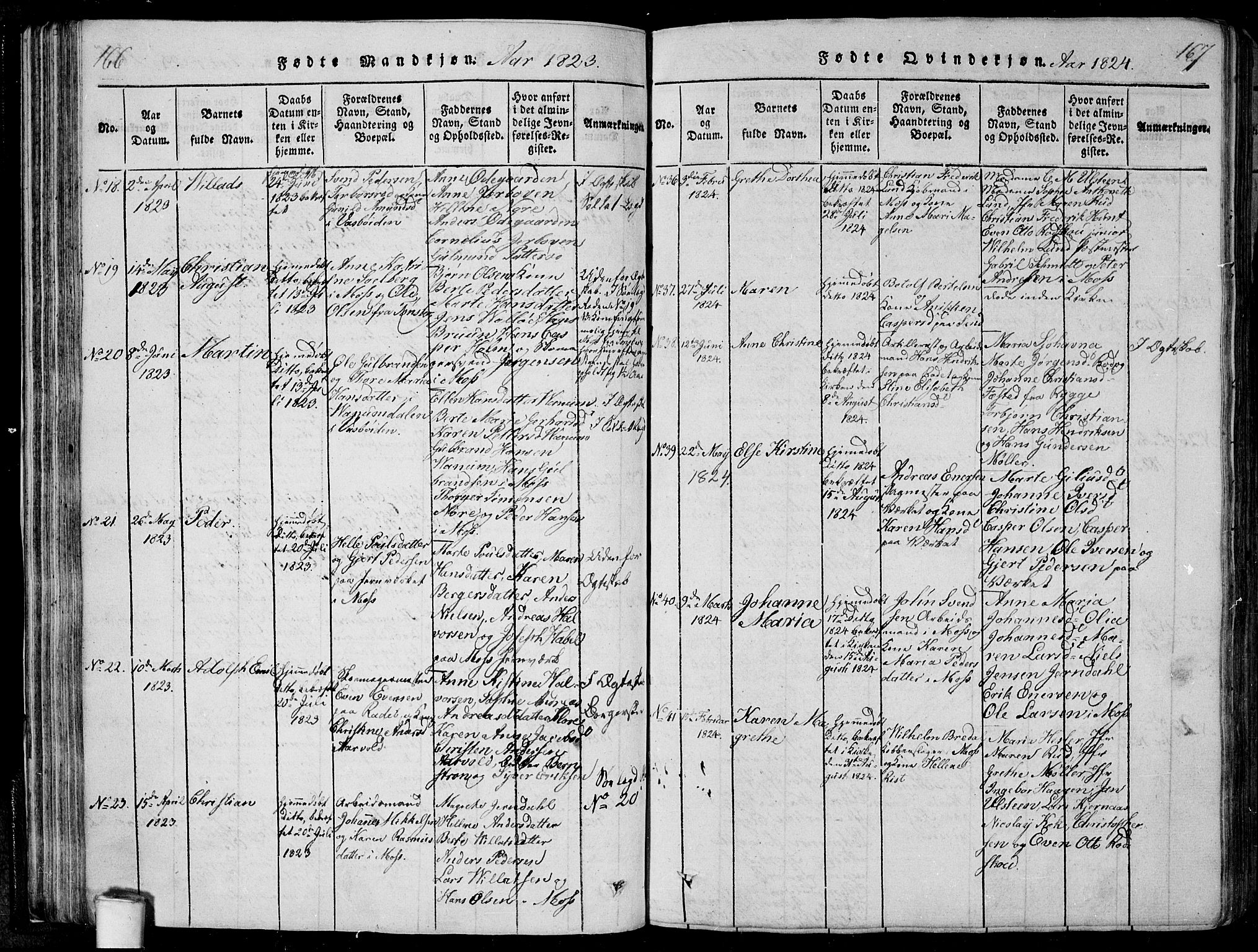 Moss prestekontor Kirkebøker, SAO/A-2003/F/Fa/L0005: Parish register (official) no. I 5, 1814-1828, p. 166-167