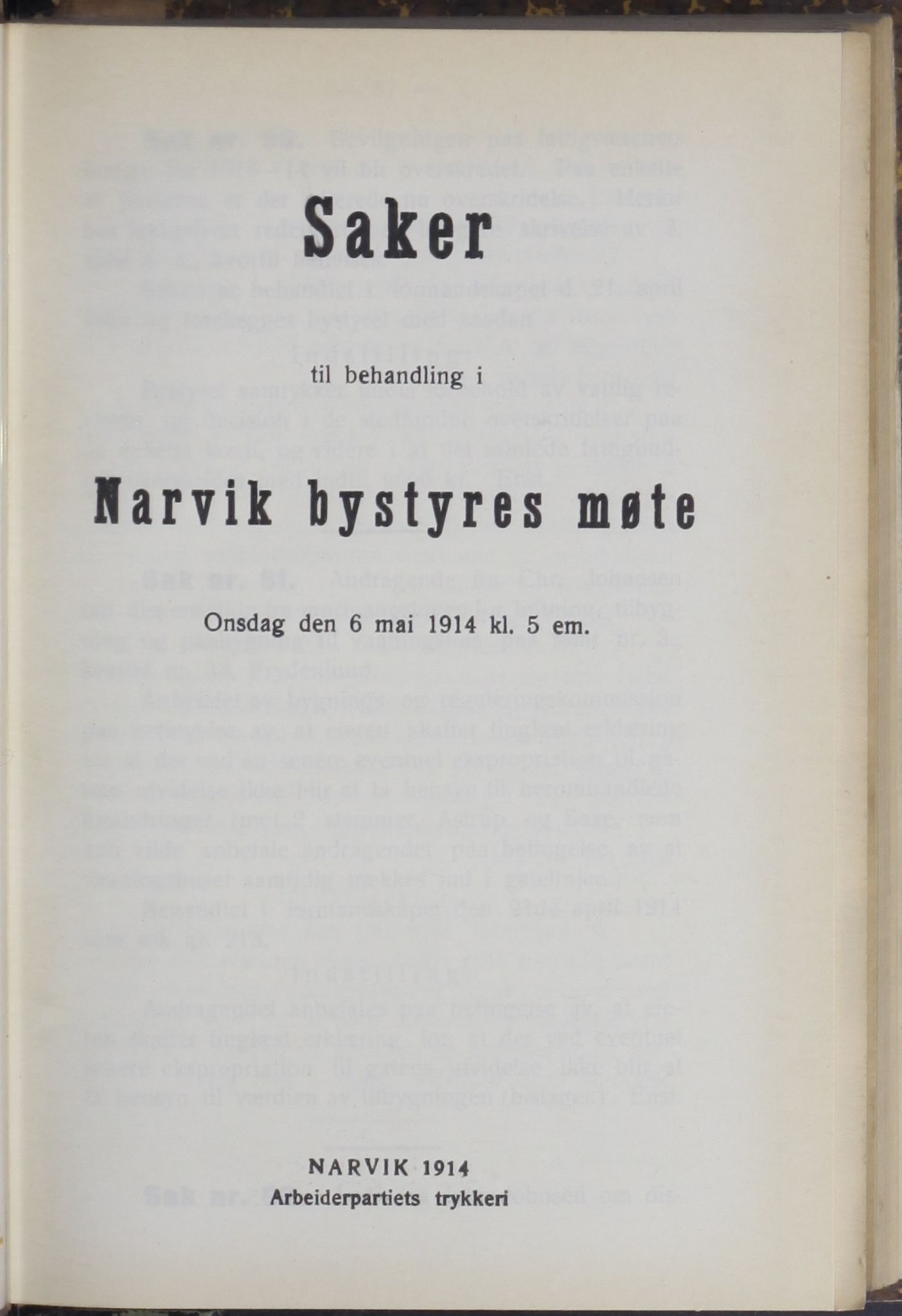 Narvik kommune. Formannskap , AIN/K-18050.150/A/Ab/L0004: Møtebok, 1914