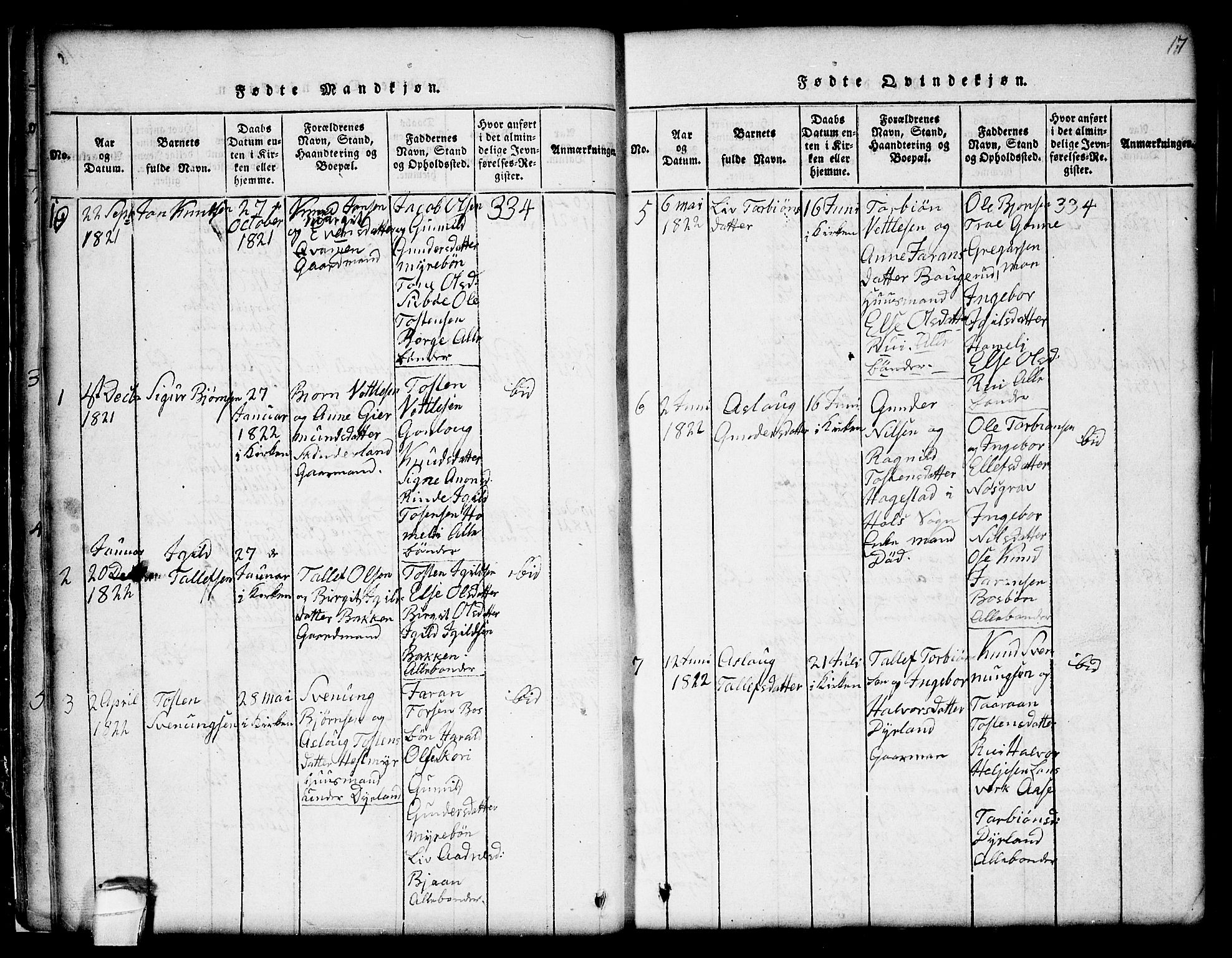 Seljord kirkebøker, SAKO/A-20/G/Gc/L0001: Parish register (copy) no. III 1, 1815-1849, p. 17