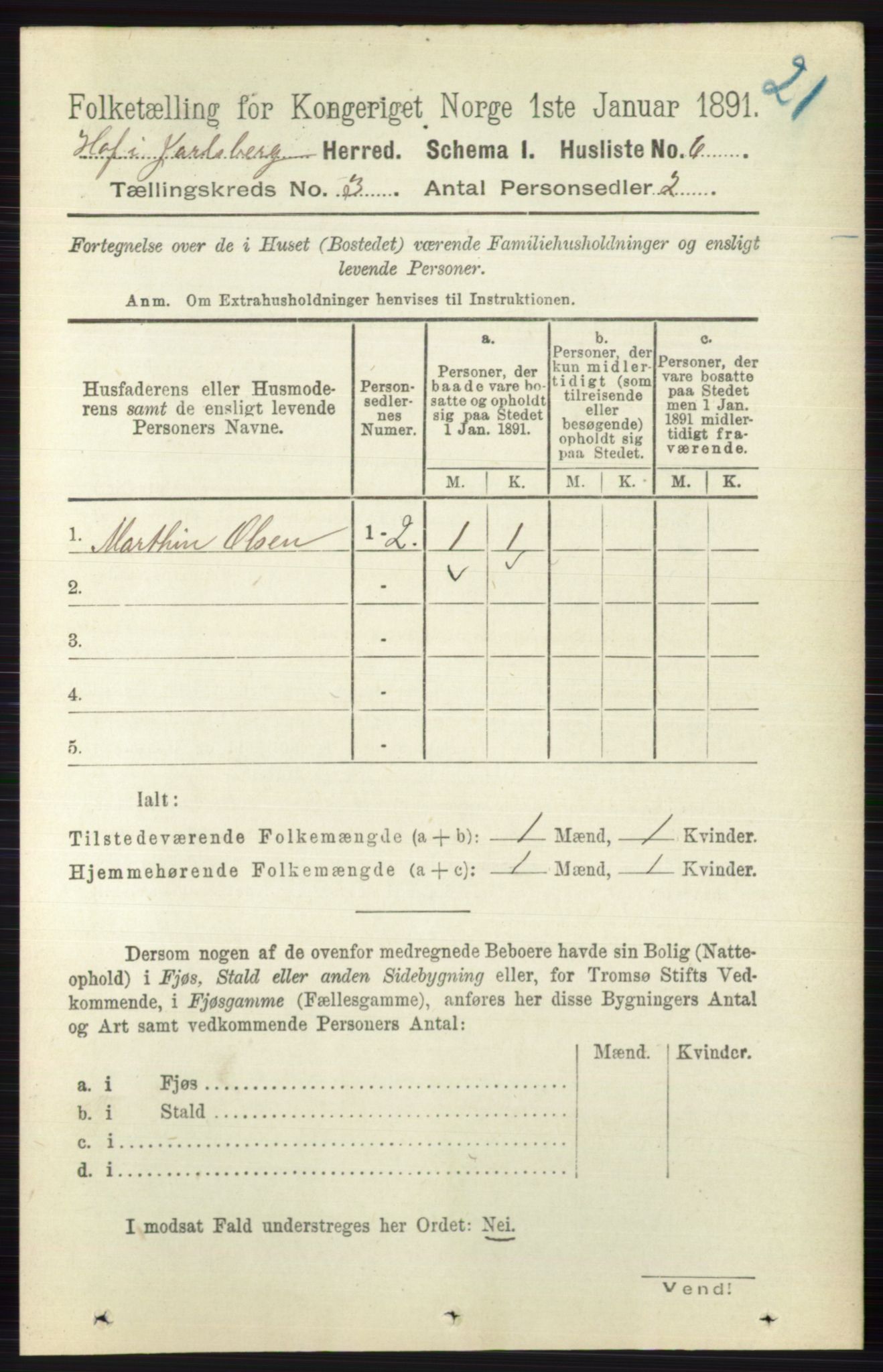 RA, 1891 census for 0714 Hof, 1891, p. 850