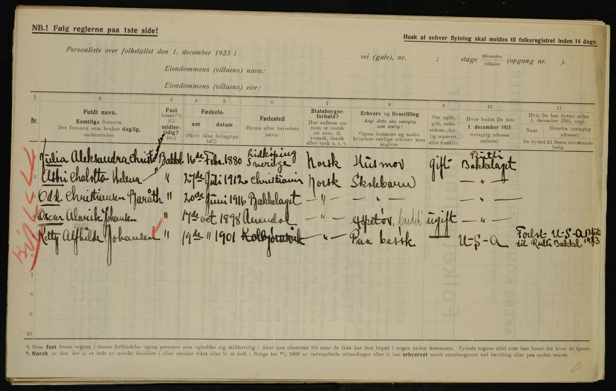 , Municipal Census 1923 for Aker, 1923, p. 41505