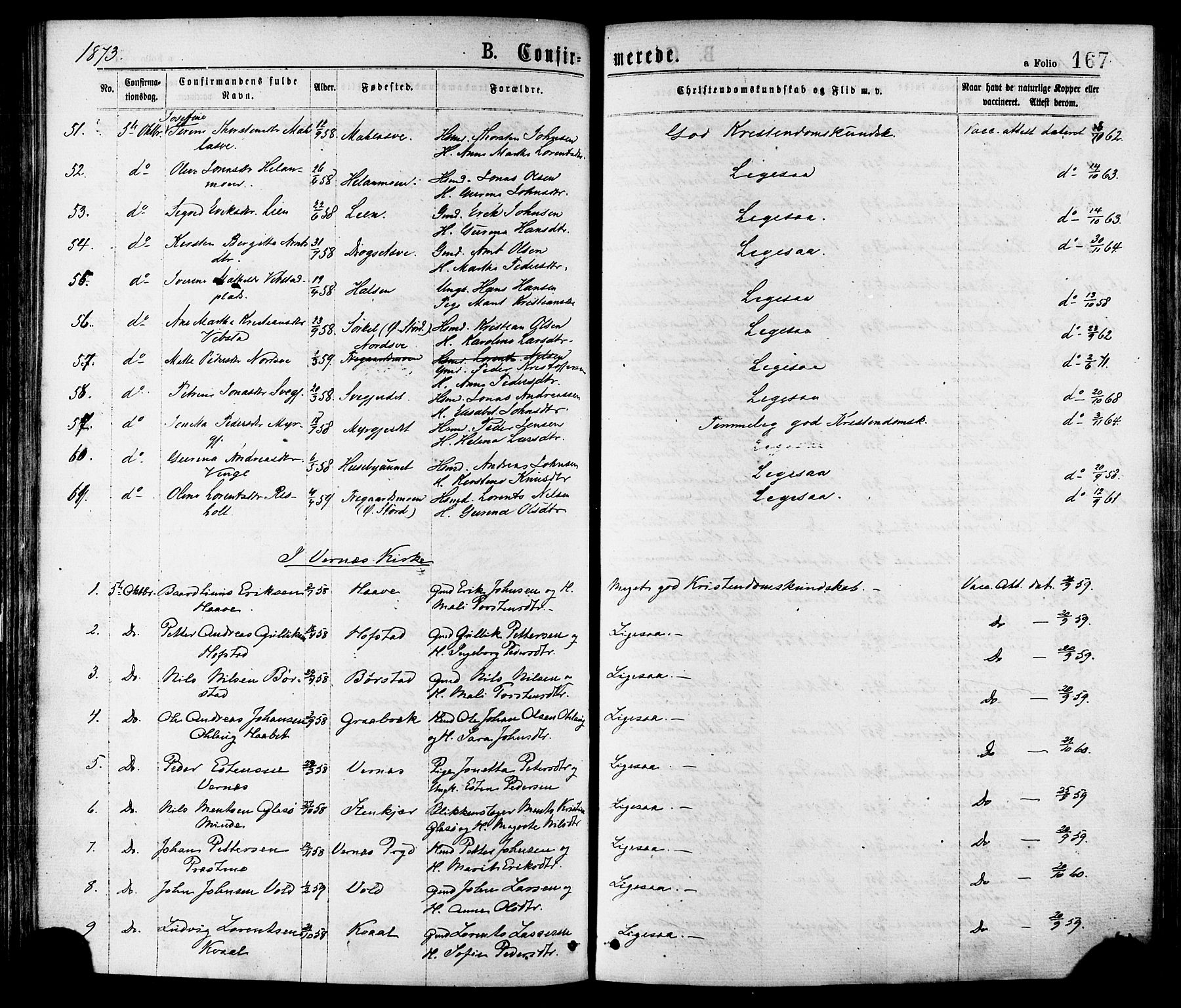 Ministerialprotokoller, klokkerbøker og fødselsregistre - Nord-Trøndelag, AV/SAT-A-1458/709/L0076: Parish register (official) no. 709A16, 1871-1879, p. 167