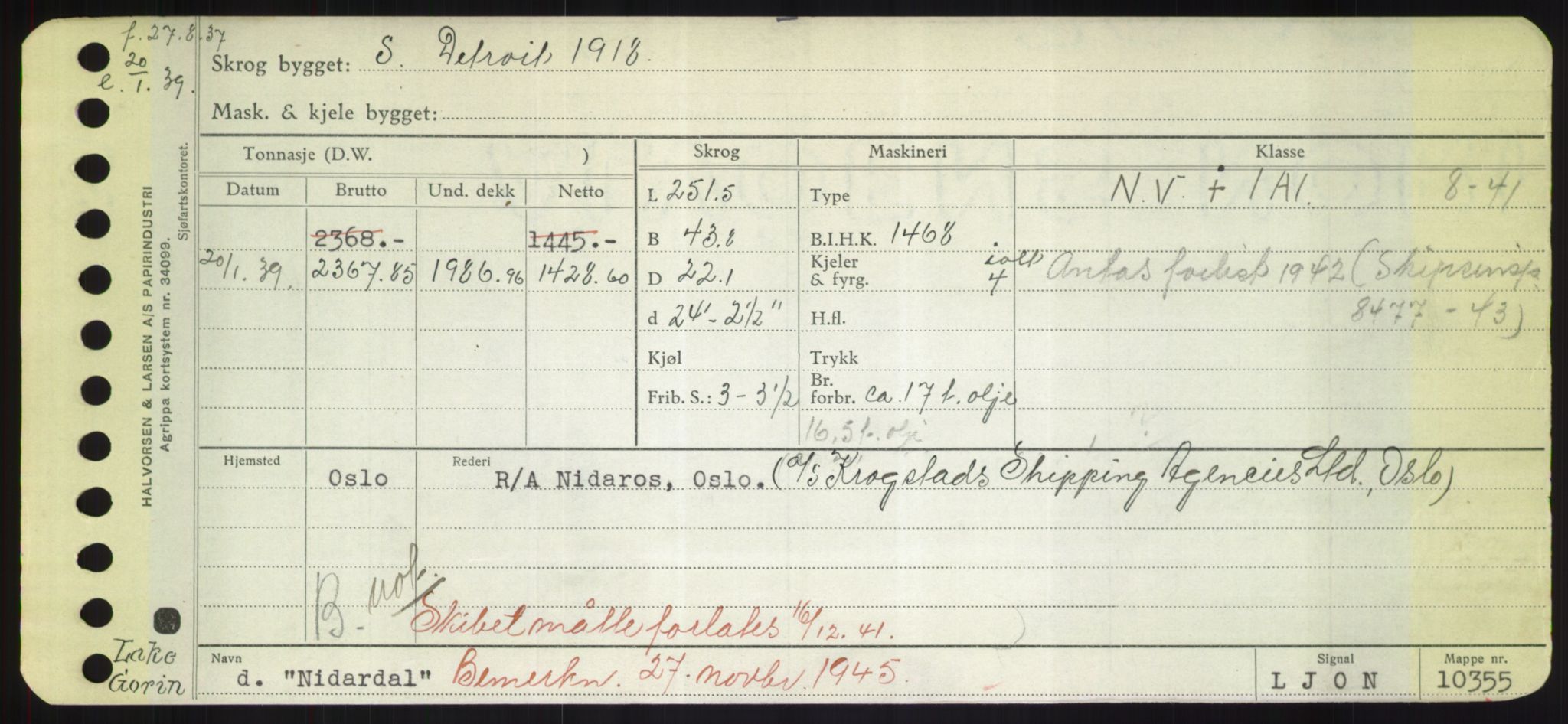 Sjøfartsdirektoratet med forløpere, Skipsmålingen, RA/S-1627/H/Hd/L0026: Fartøy, N-Norhol, p. 179