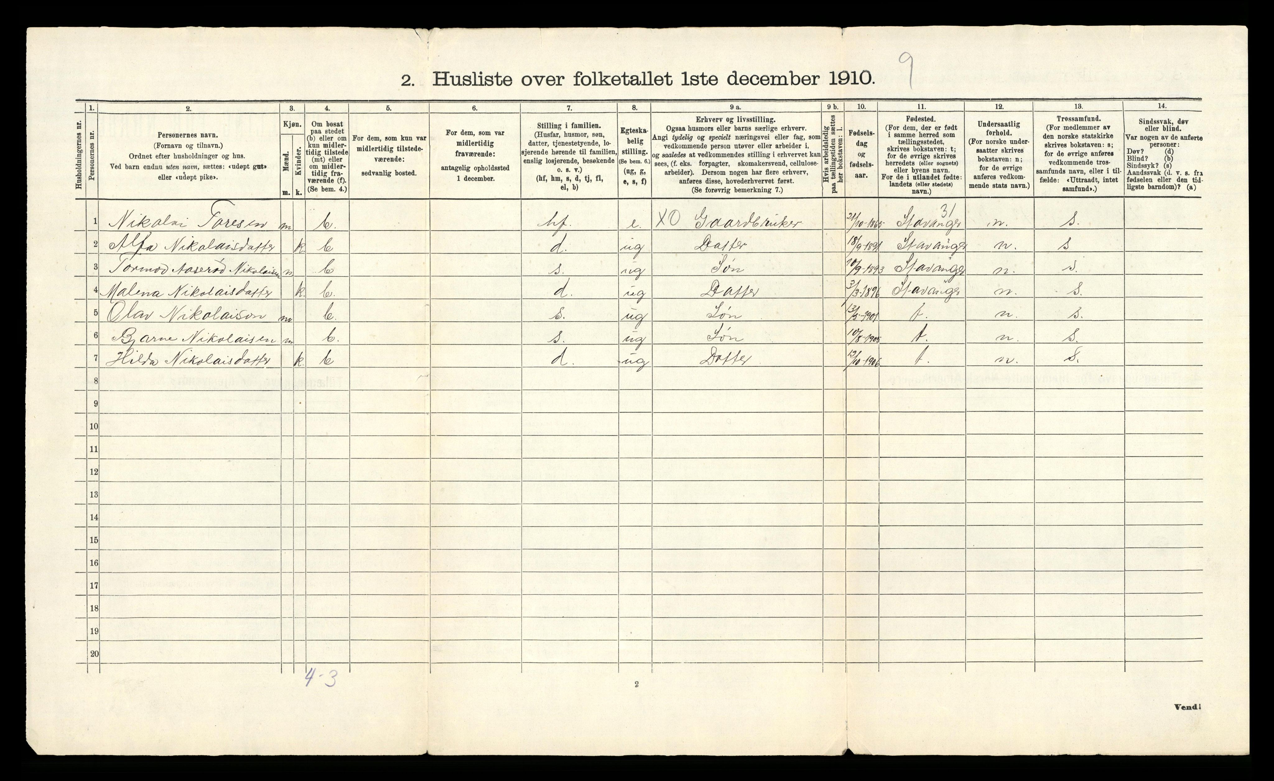 RA, 1910 census for Skjold, 1910, p. 33