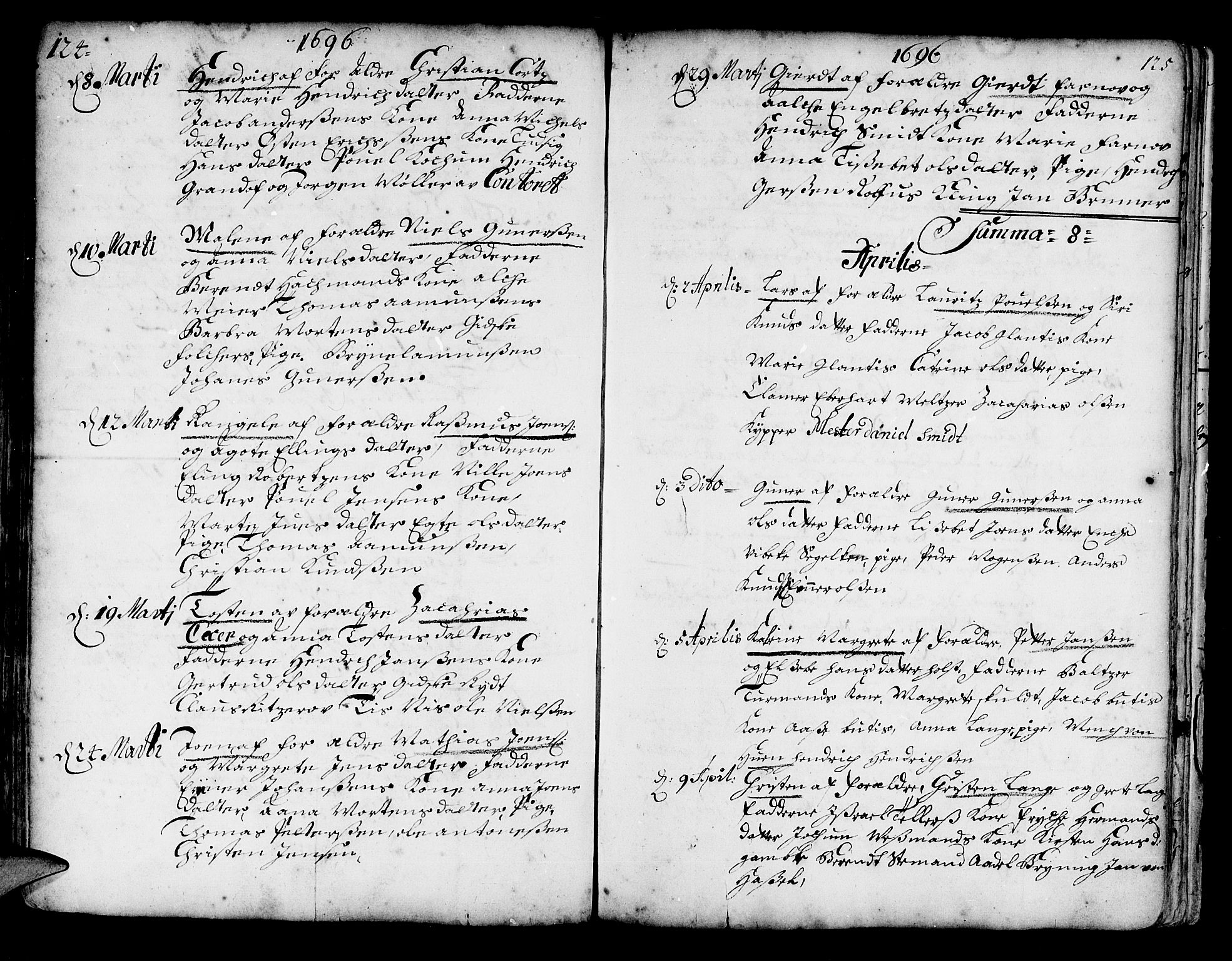 Korskirken sokneprestembete, SAB/A-76101/H/Haa/L0002: Parish register (official) no. A 2, 1688-1697, p. 124-125