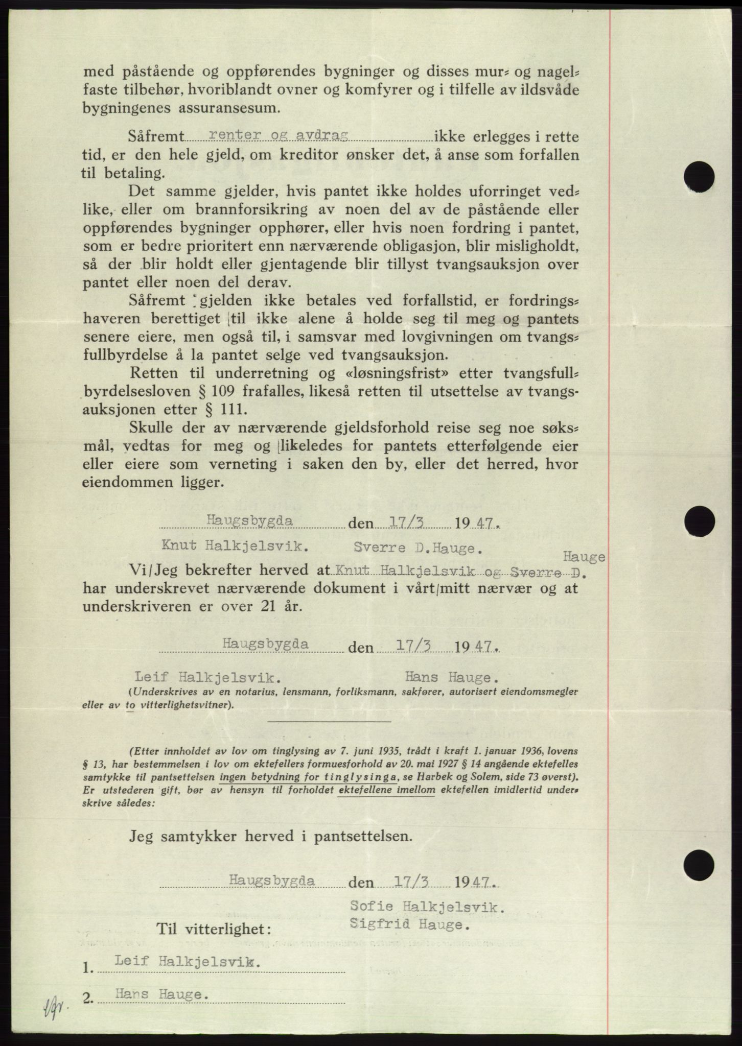 Søre Sunnmøre sorenskriveri, AV/SAT-A-4122/1/2/2C/L0114: Mortgage book no. 1-2B, 1943-1947, Diary no: : 586/1947