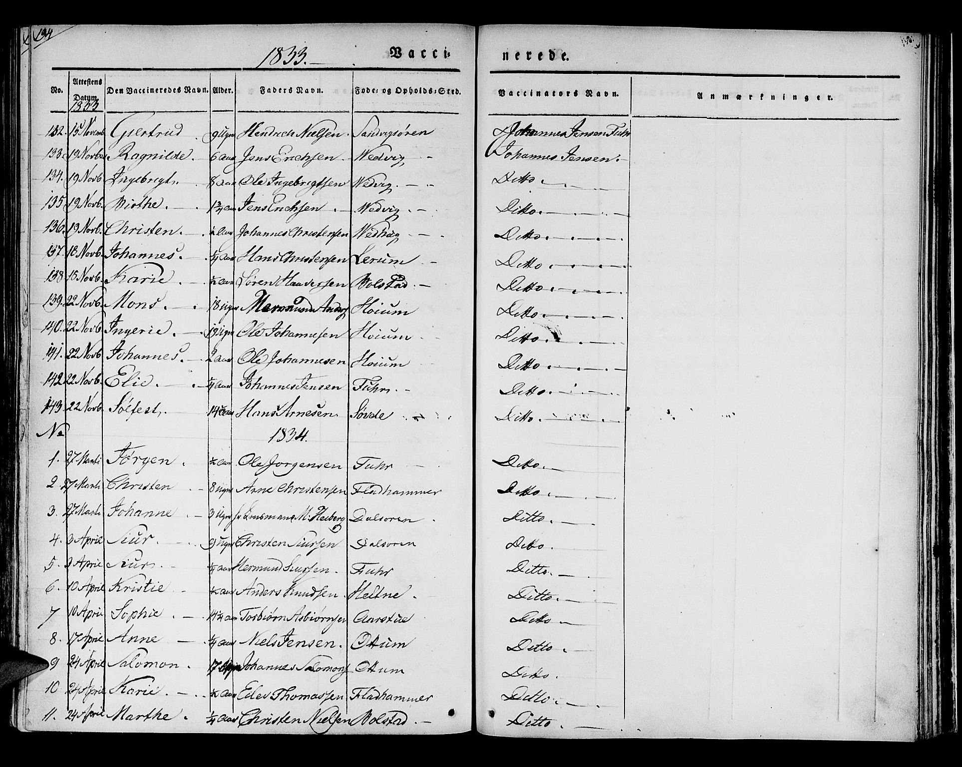 Luster sokneprestembete, SAB/A-81101/H/Haa/Haaa/L0005: Parish register (official) no. A 5, 1831-1841, p. 194