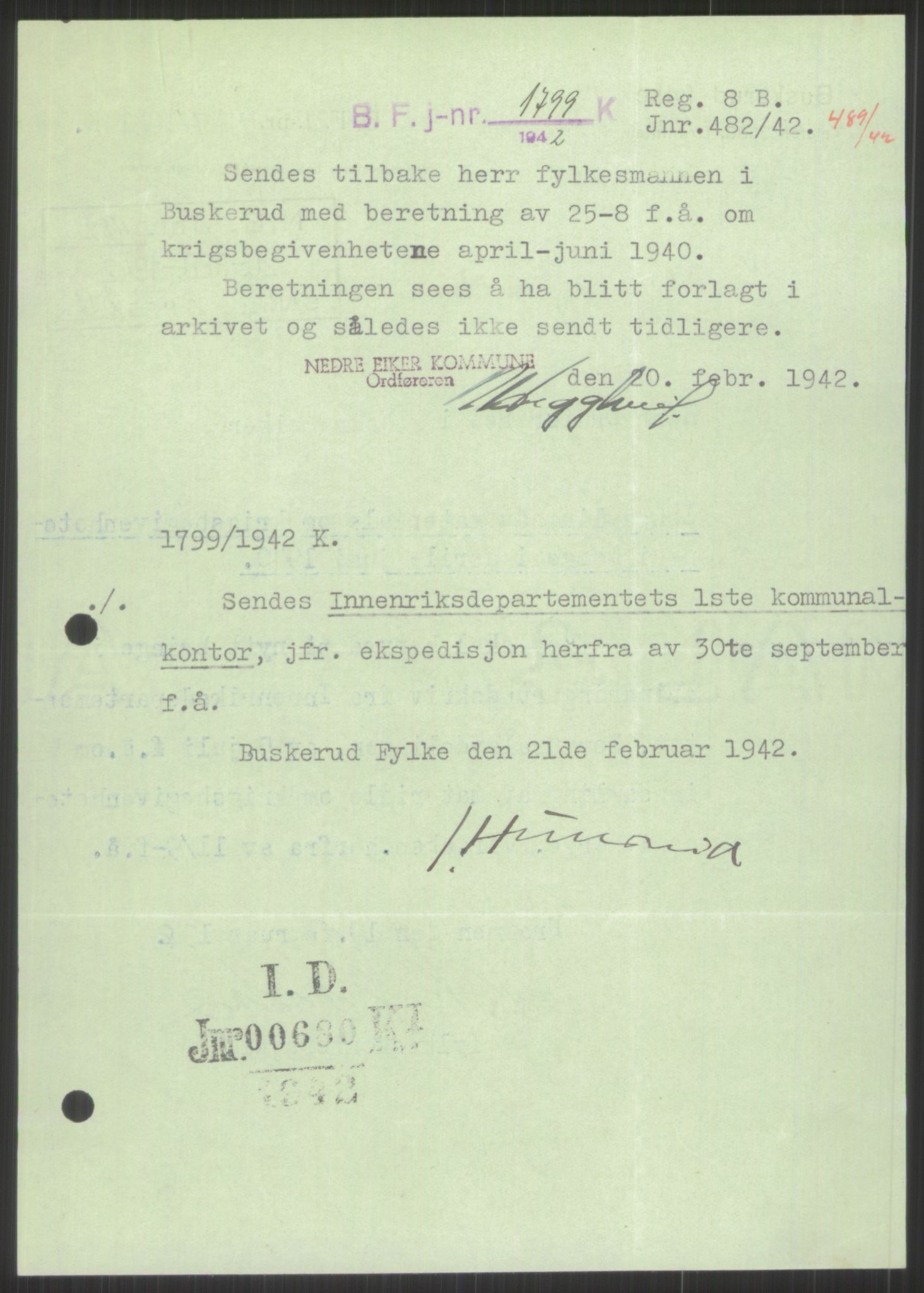 Forsvaret, Forsvarets krigshistoriske avdeling, AV/RA-RAFA-2017/Y/Ya/L0014: II-C-11-31 - Fylkesmenn.  Rapporter om krigsbegivenhetene 1940., 1940, p. 434