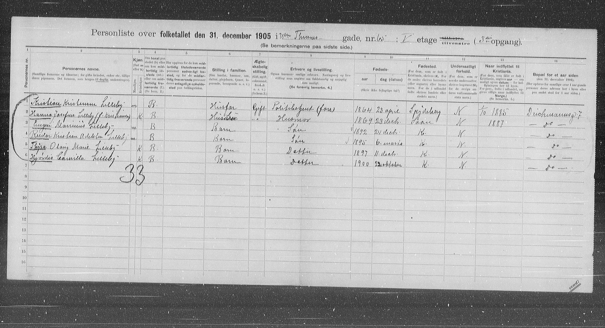 OBA, Municipal Census 1905 for Kristiania, 1905, p. 66933