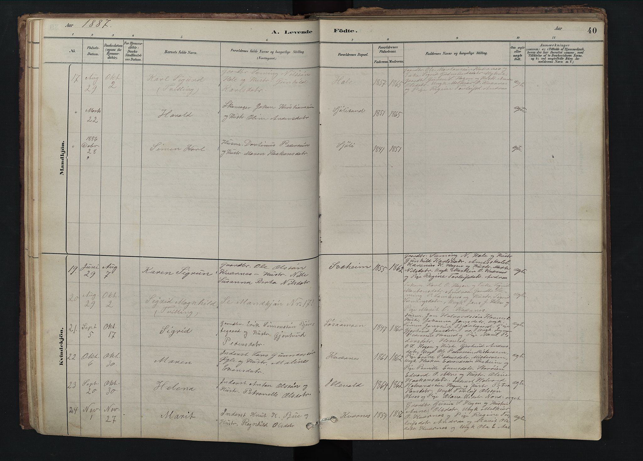 Rendalen prestekontor, SAH/PREST-054/H/Ha/Hab/L0009: Parish register (copy) no. 9, 1879-1902, p. 40