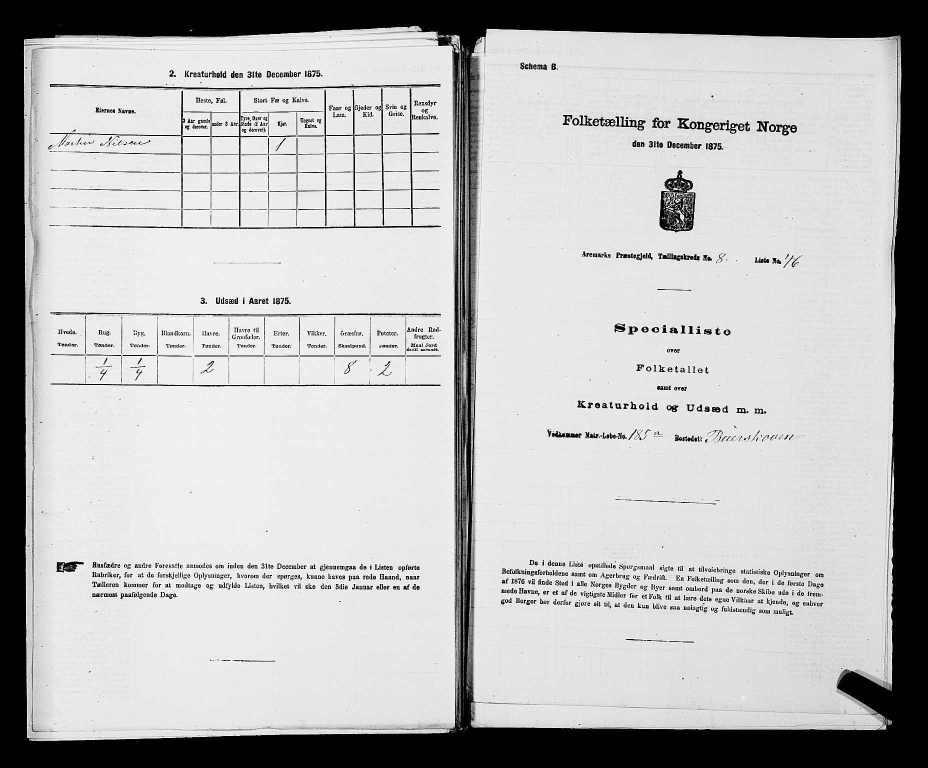 RA, 1875 census for 0118P Aremark, 1875, p. 1326