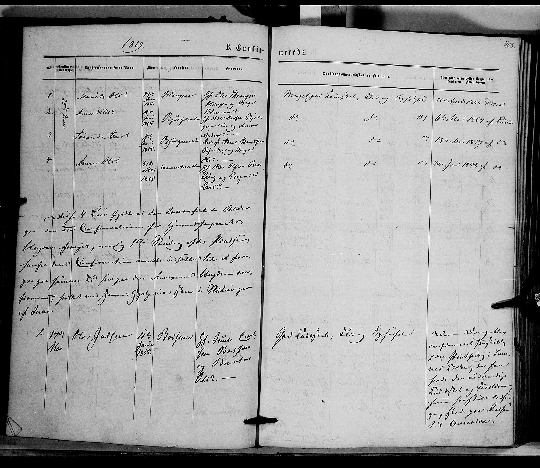 Nord-Aurdal prestekontor, AV/SAH-PREST-132/H/Ha/Haa/L0008: Parish register (official) no. 8, 1863-1875, p. 208